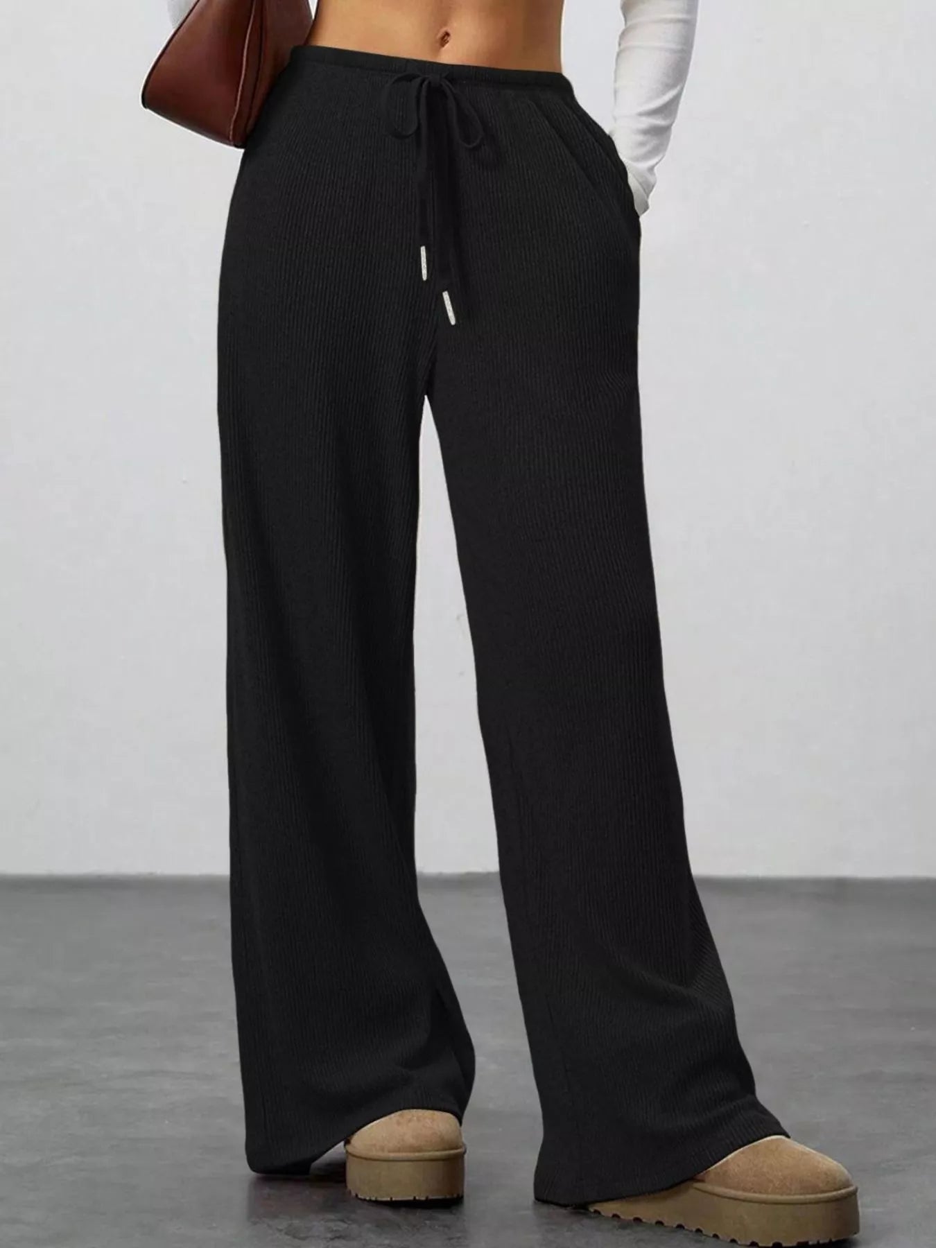 Relaxed Fit Wide Leg Pants - cas7m