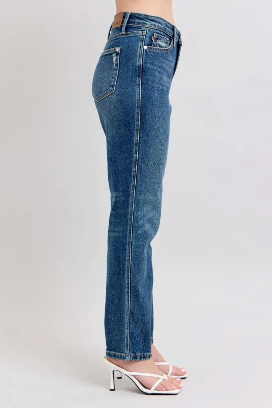 Judy Blue Full Size High Waisted Rigid Magic Non-destroy Straight Leg Jeans Plus Size - cas7m