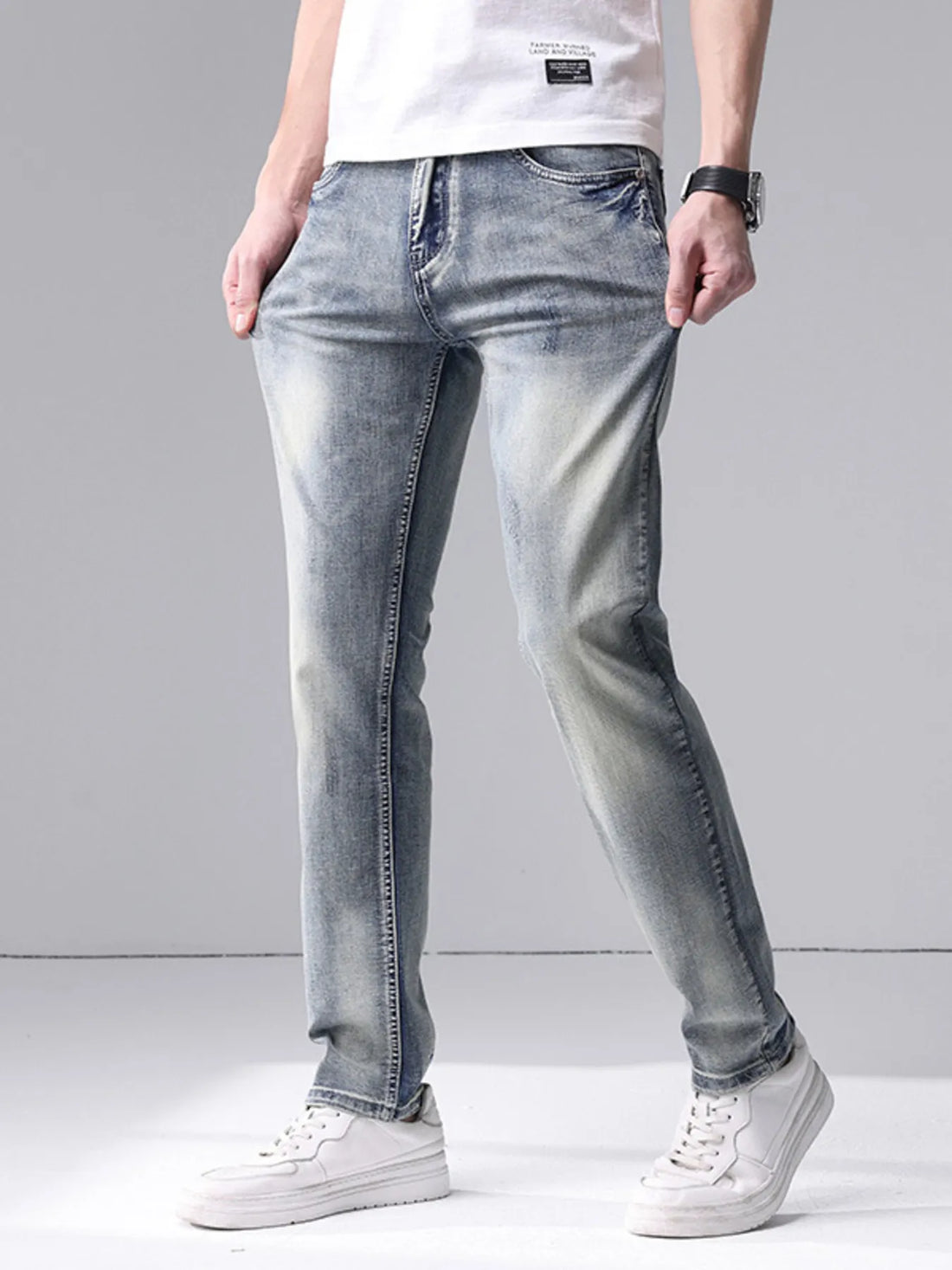 Men's Washed Slim Fit Jeans - cas7m