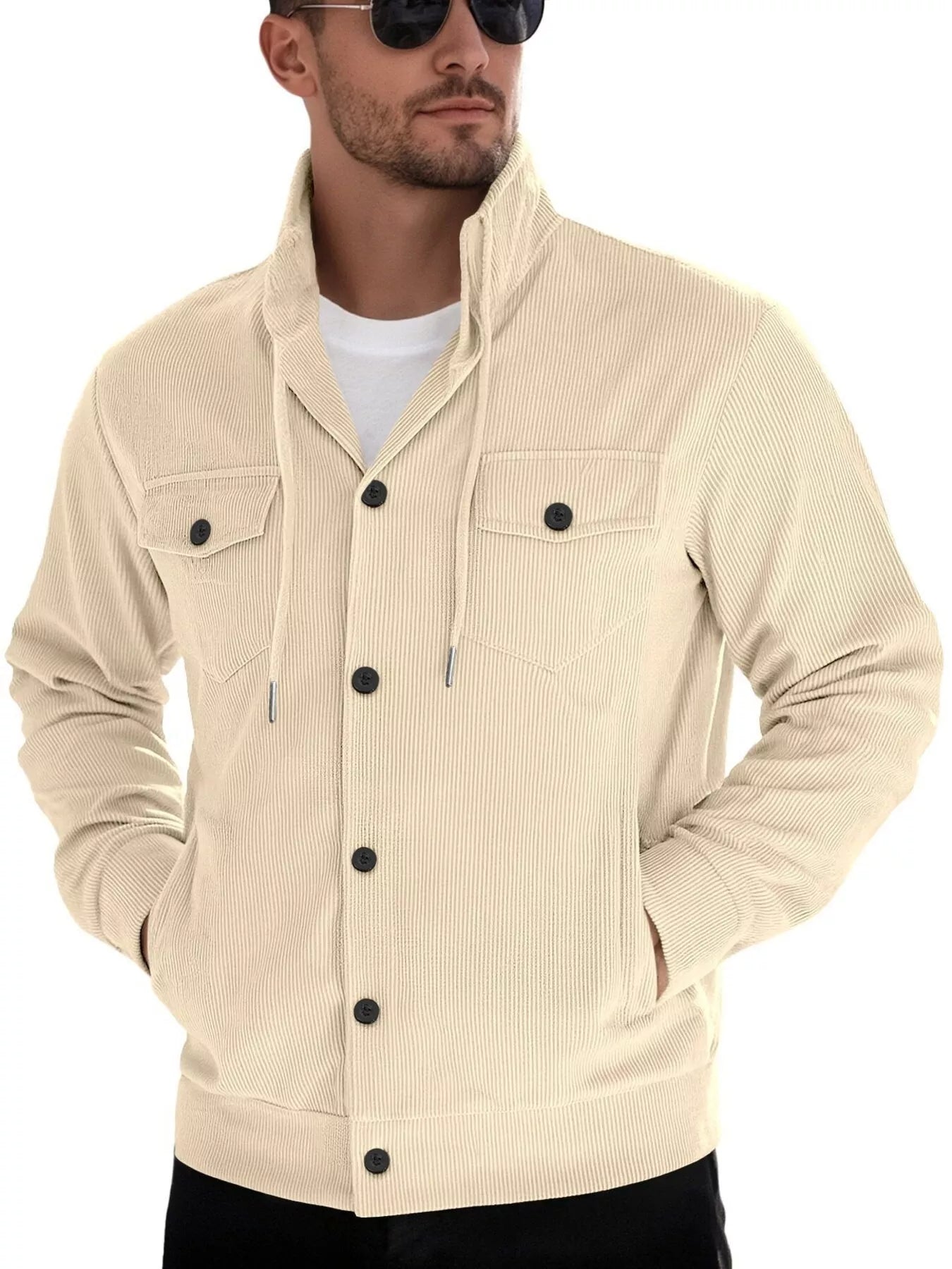 Men's Full Size Casual Corduroy Button-Down Jacket Plus Size - cas7m