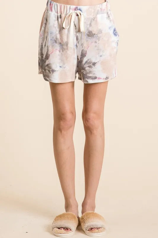 BiBi Tie Dye Terry Shorts with Drawstring - cas7m