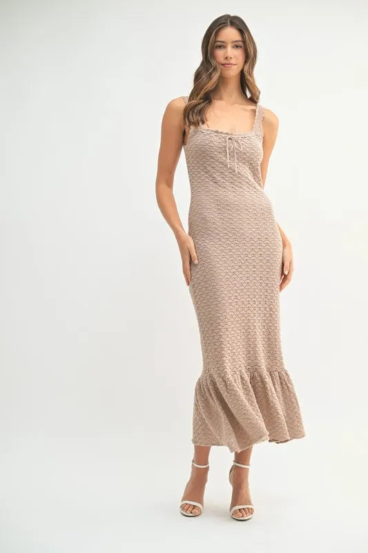 MABLE Ruffled Hem Sleeveless Crochet Knit Midi Dress - cas7m