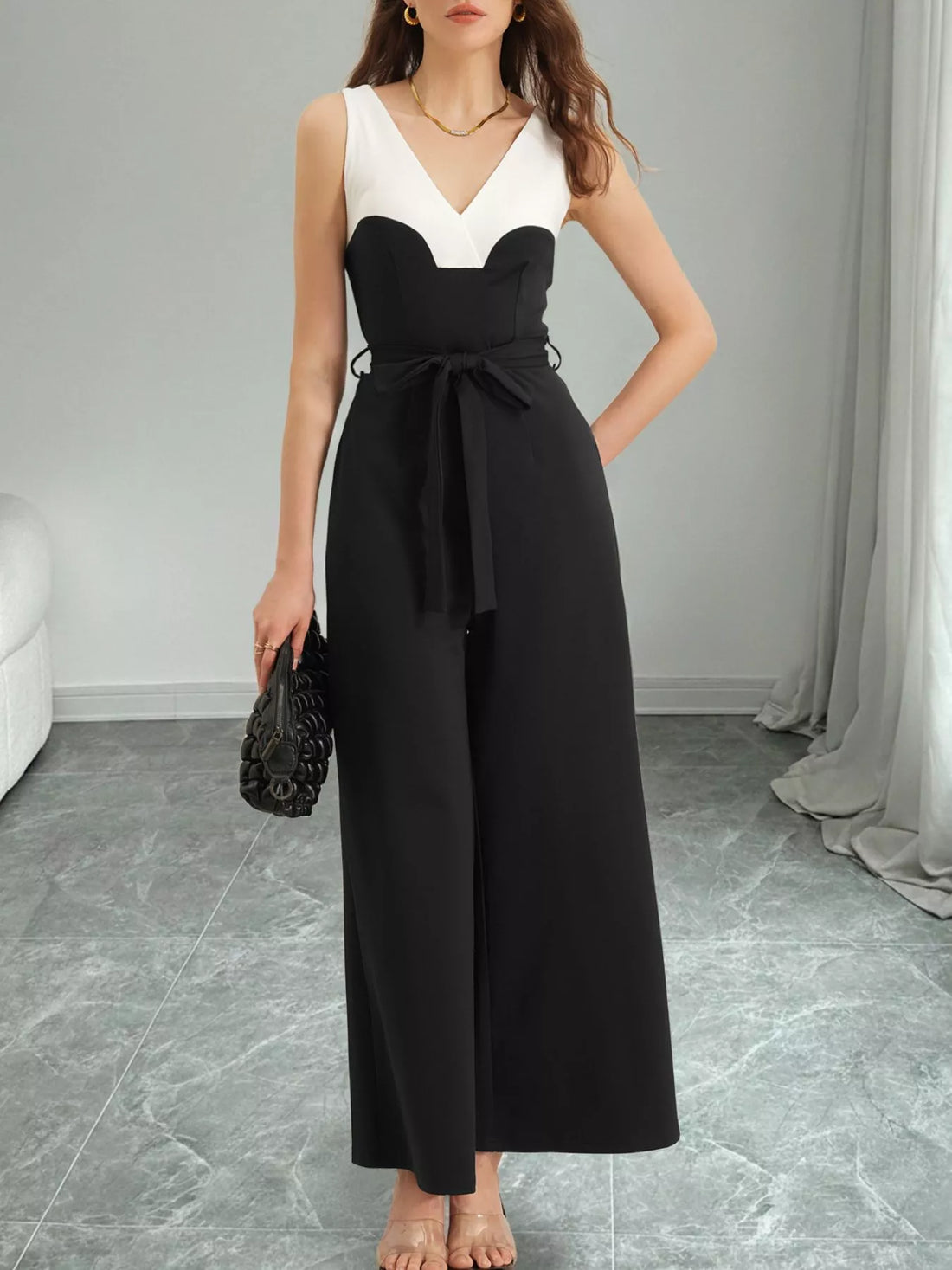 Color Block Wide Leg Jumpsuit - cas7m