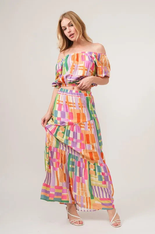 And The Why Asymmetric Geo Printed Tiered Maxi Skirt - cas7m