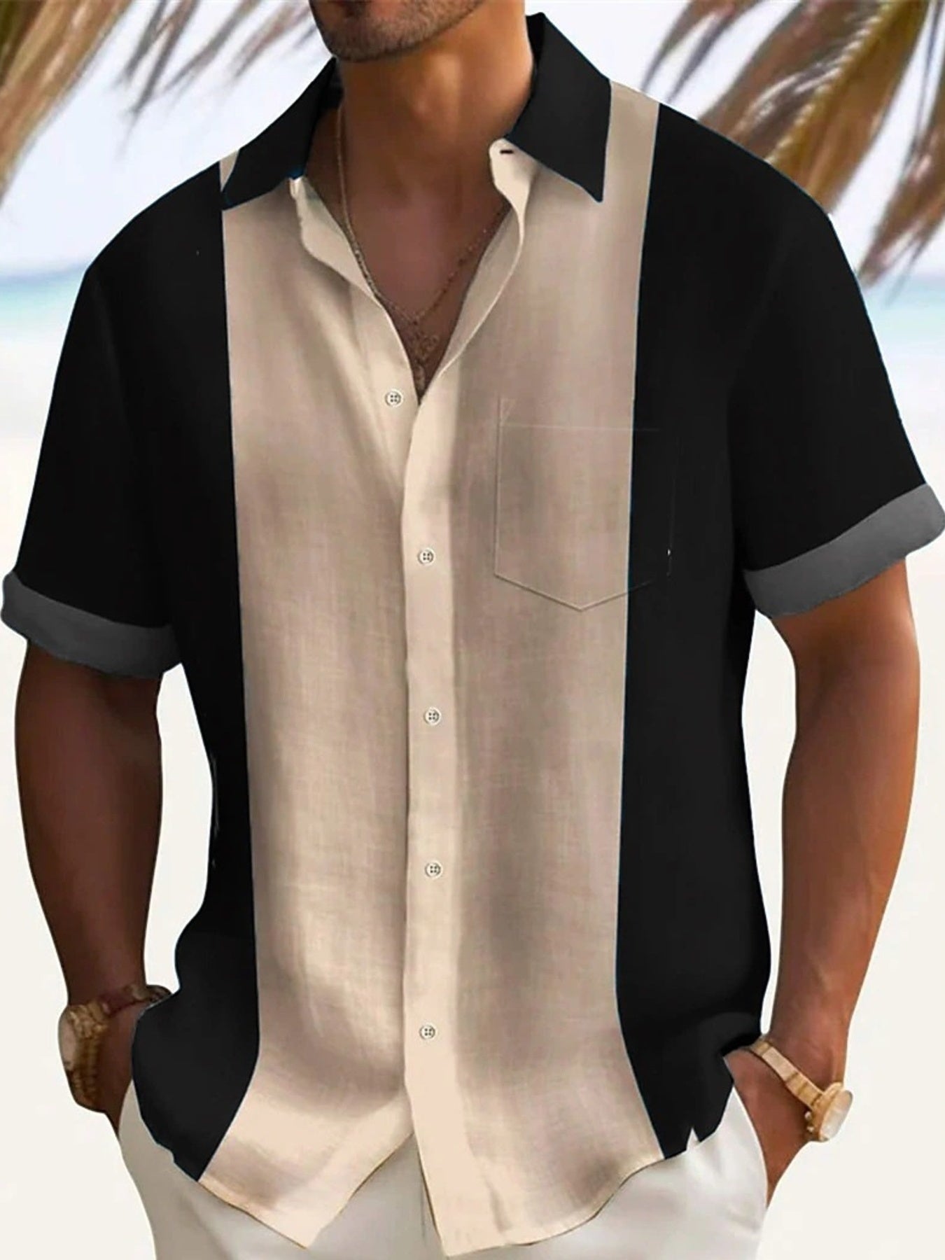 Men's Full Size Color Block Short Sleeve Shirt Plus Size - cas7m