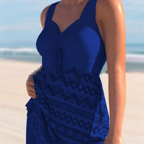 Korean Version Of Solid Color Lace One-piece Swimsuit - cas7m