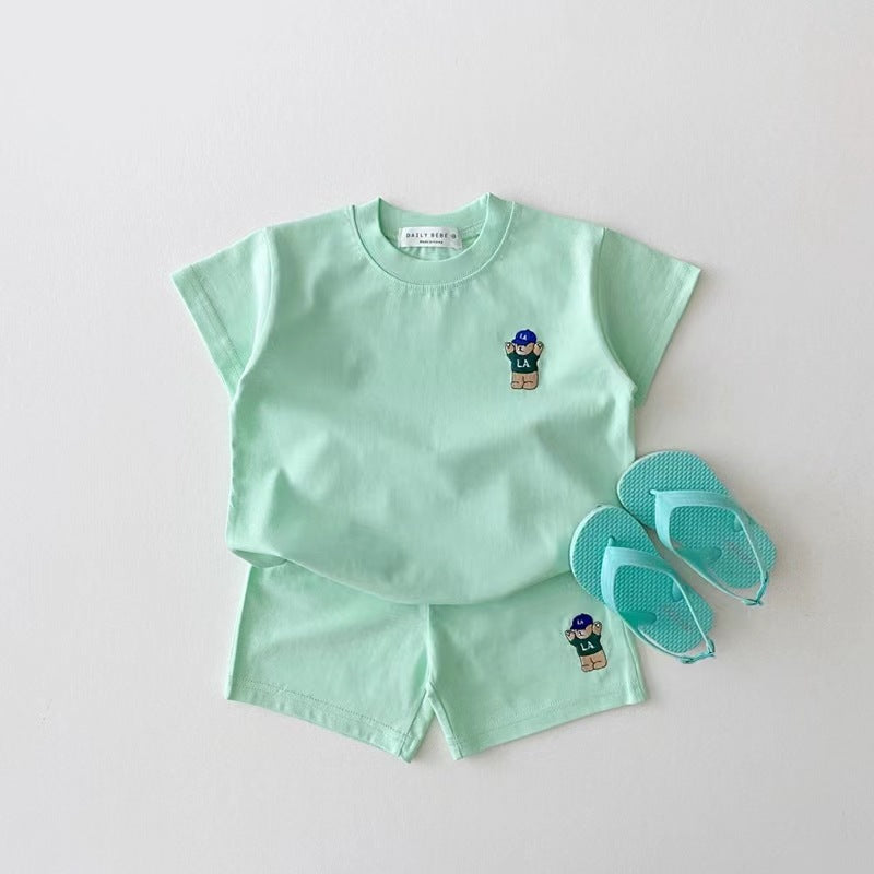 Children's Cotton Casual Bear Short Sleeve Suit - cas7m