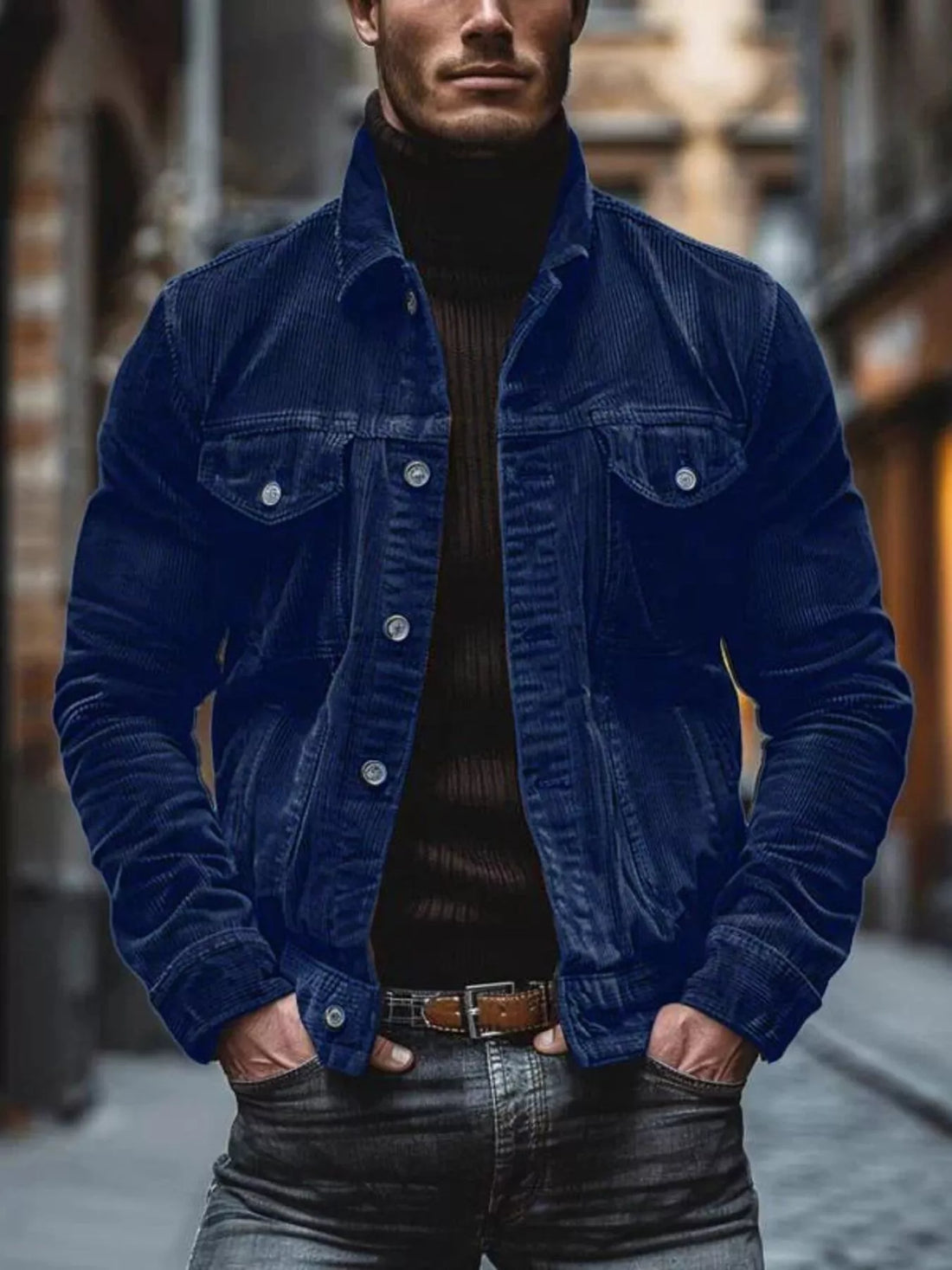 Men's Full Size Corduroy Button-Down Jacket Plus Size - cas7m