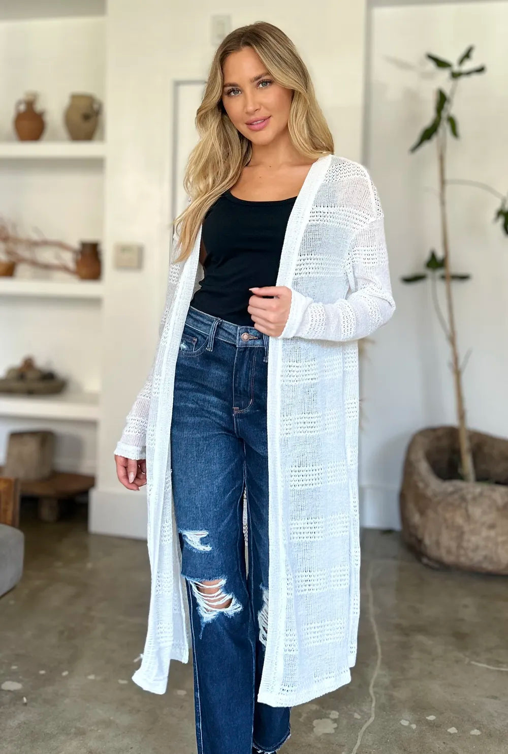 Double Take Full Size Open Front Longline Cardigan - cas7m