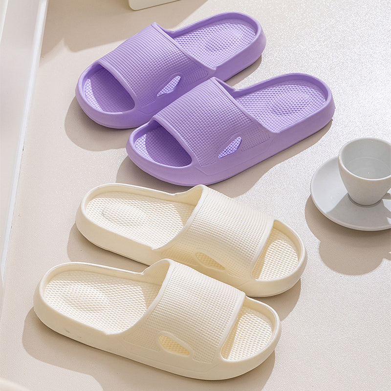 Solid Color Thick Bottom Home Slippers Summer Non-slip Floor Bathroom Slipper Women Men Couples Shoes - cas7m