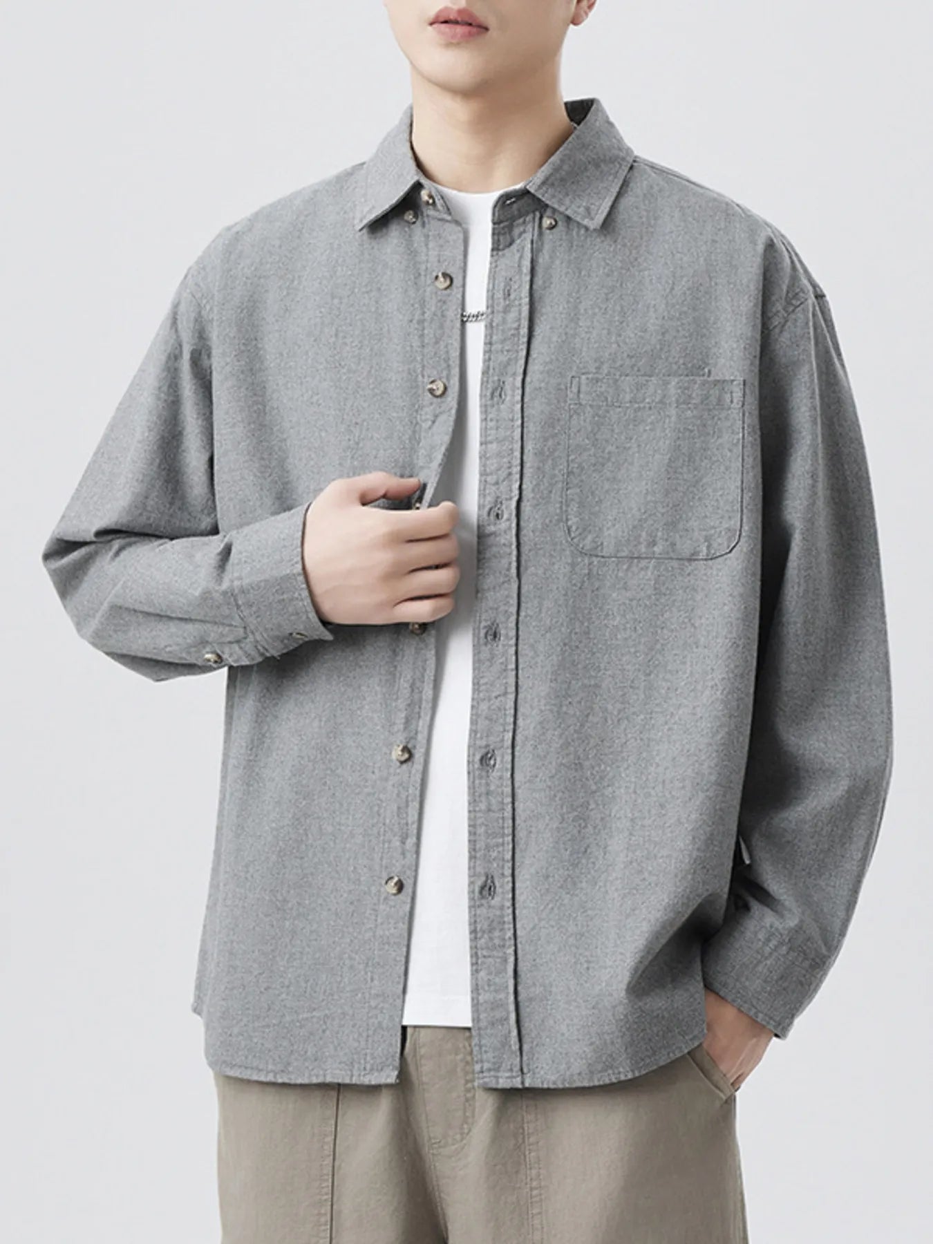 Men's Plus Size Button Up Long Sleeve Shirt - cas7m