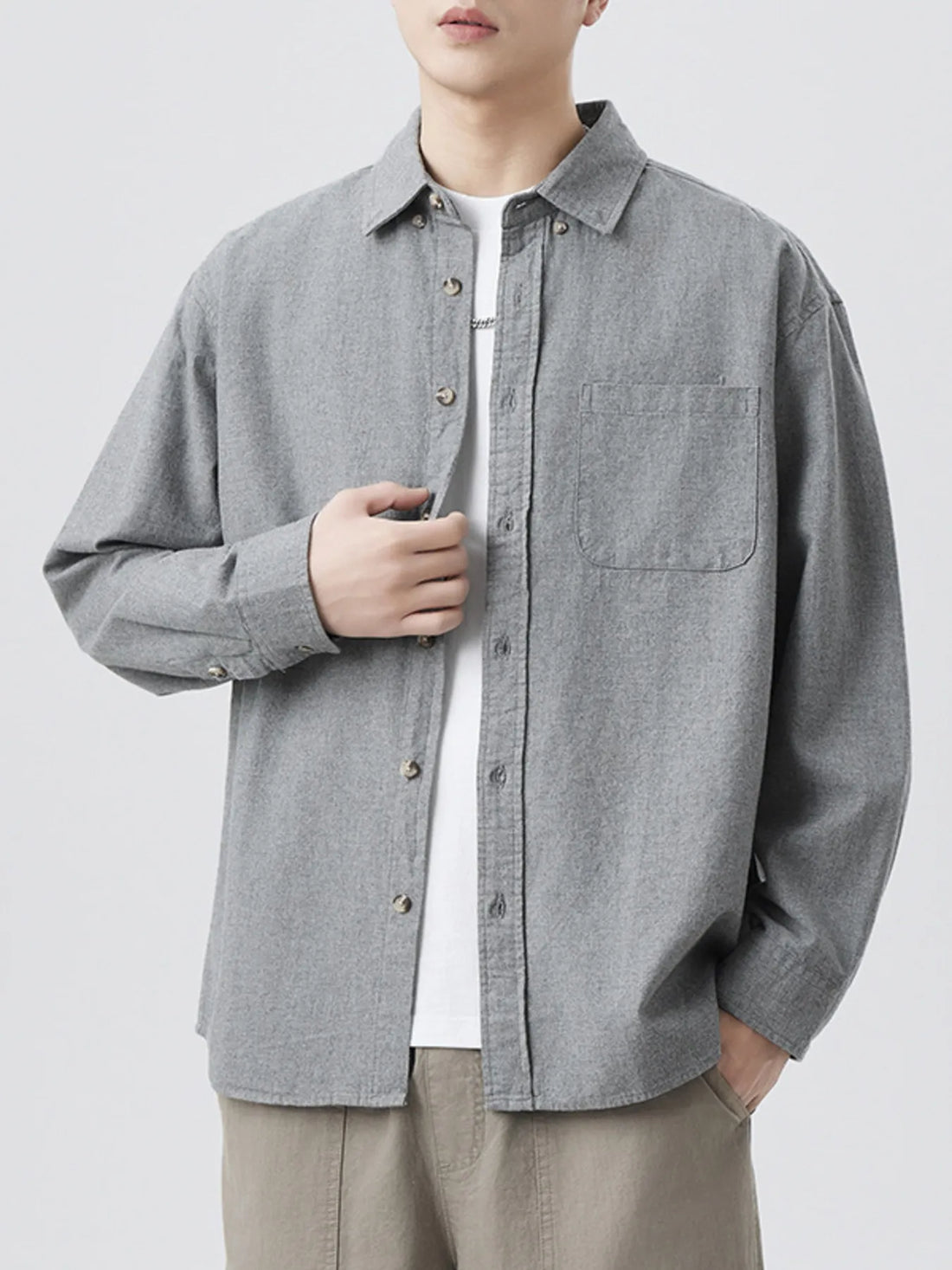 Men's Plus Size Button Up Long Sleeve Shirt - cas7m