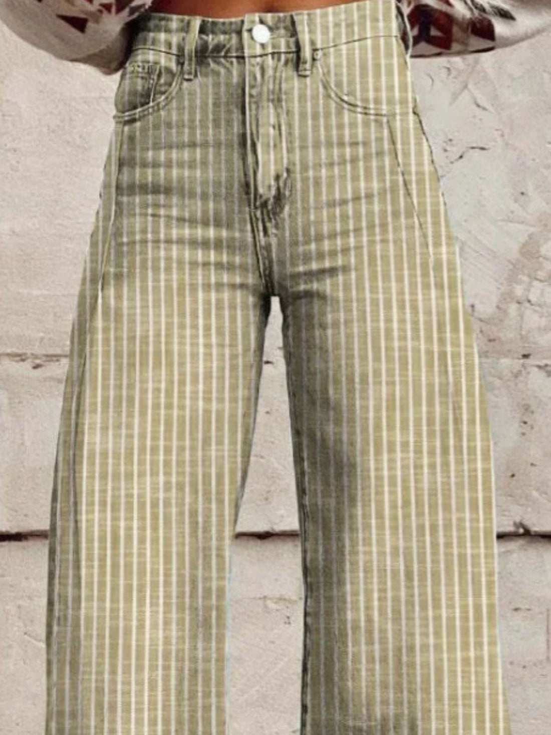 Striped High-Waisted Wide Leg Jeans - cas7m