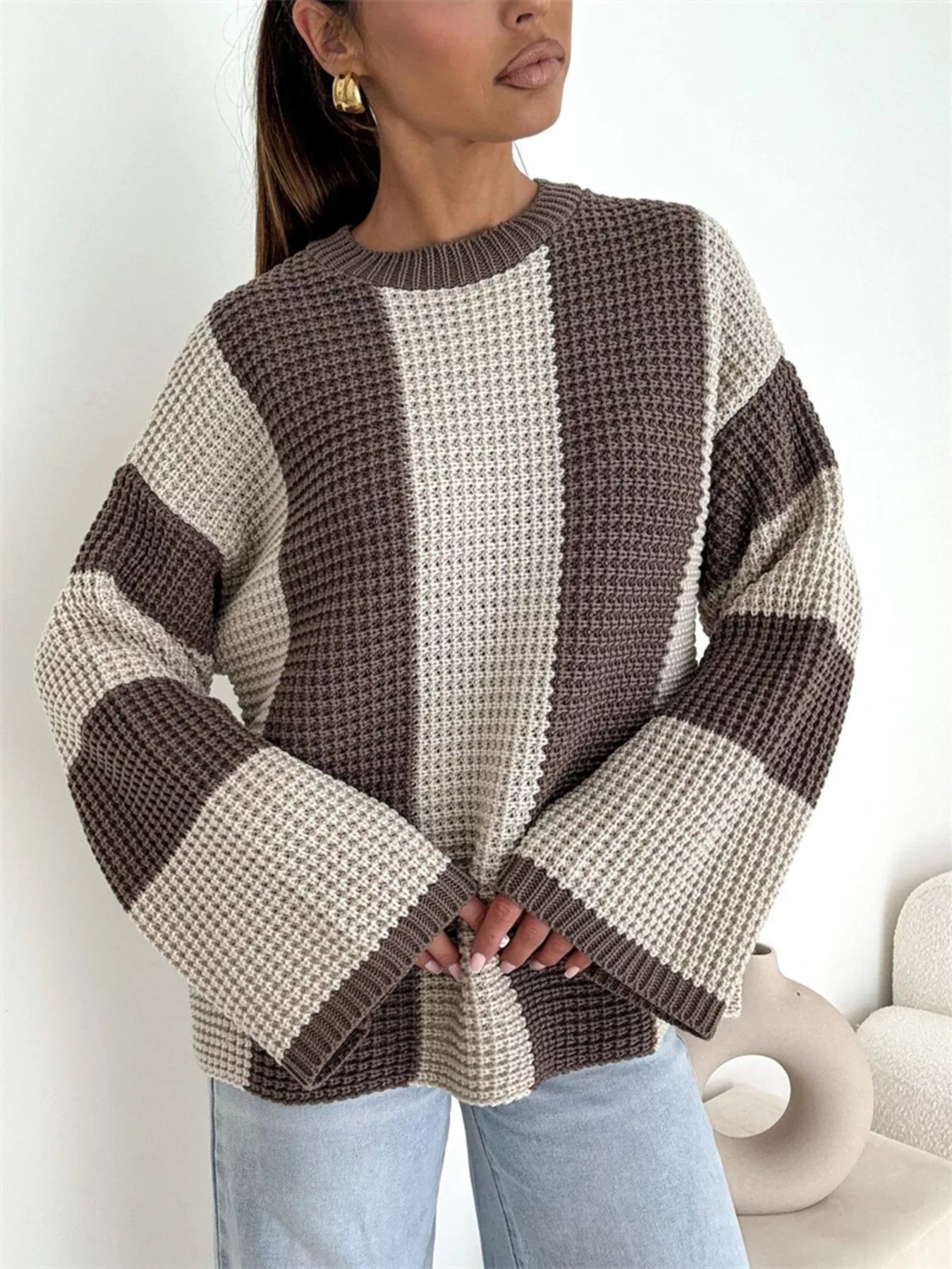 Color Block Long Sleeve Sweater - cas7m