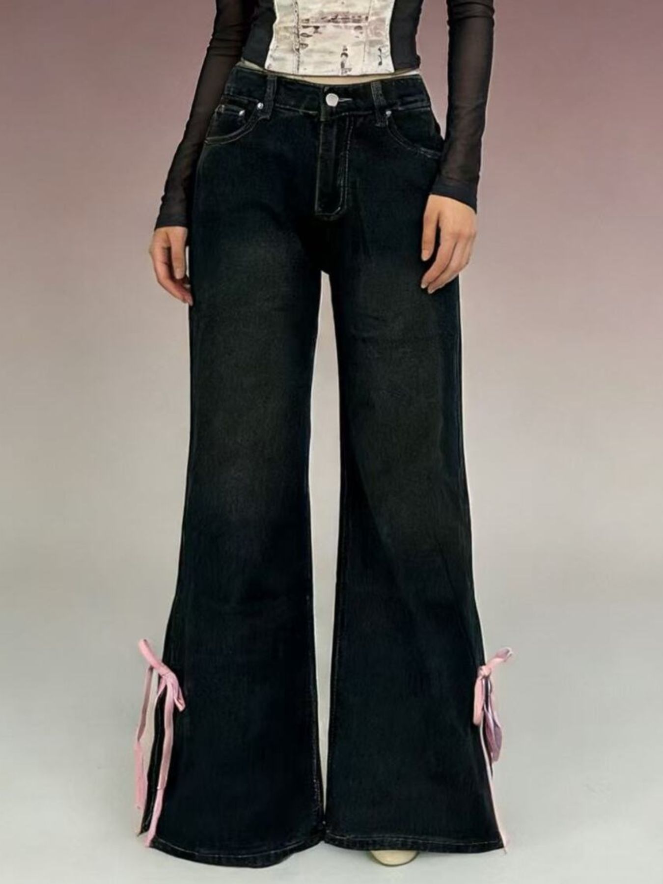 Ribbon Detail Flare Jeans - cas7m