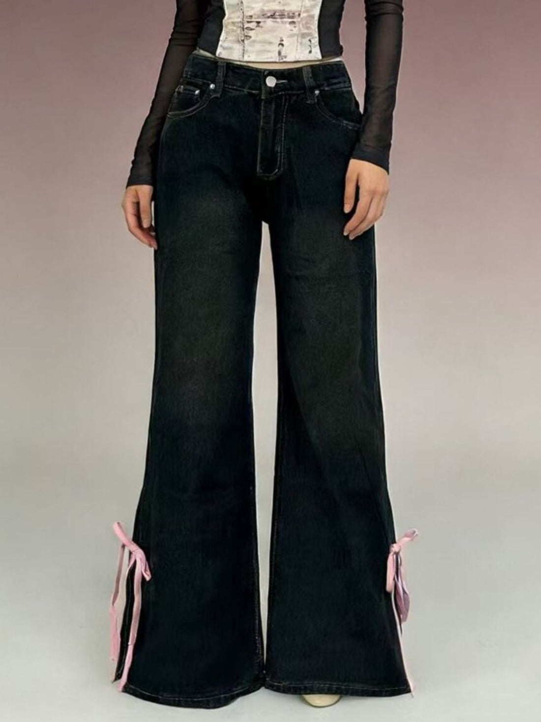 Ribbon Detail Flare Jeans - cas7m