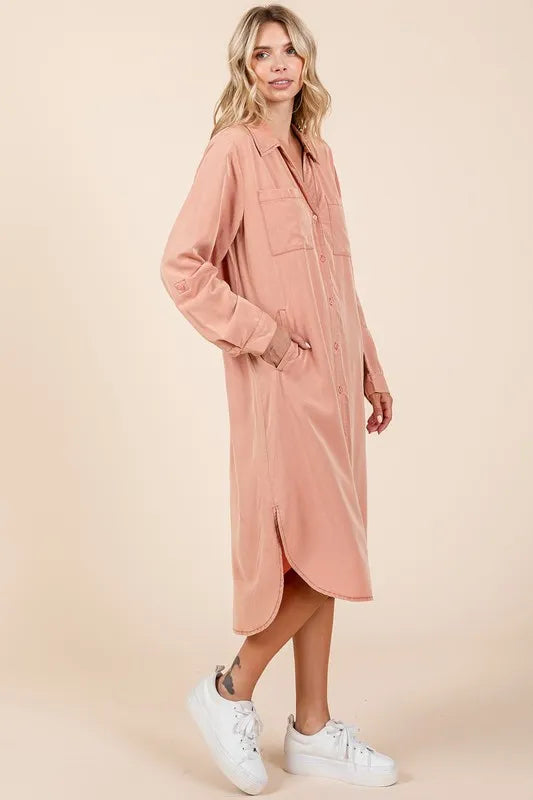 Mittoshop Button Down Long Sleeve Shirt Dress - cas7m
