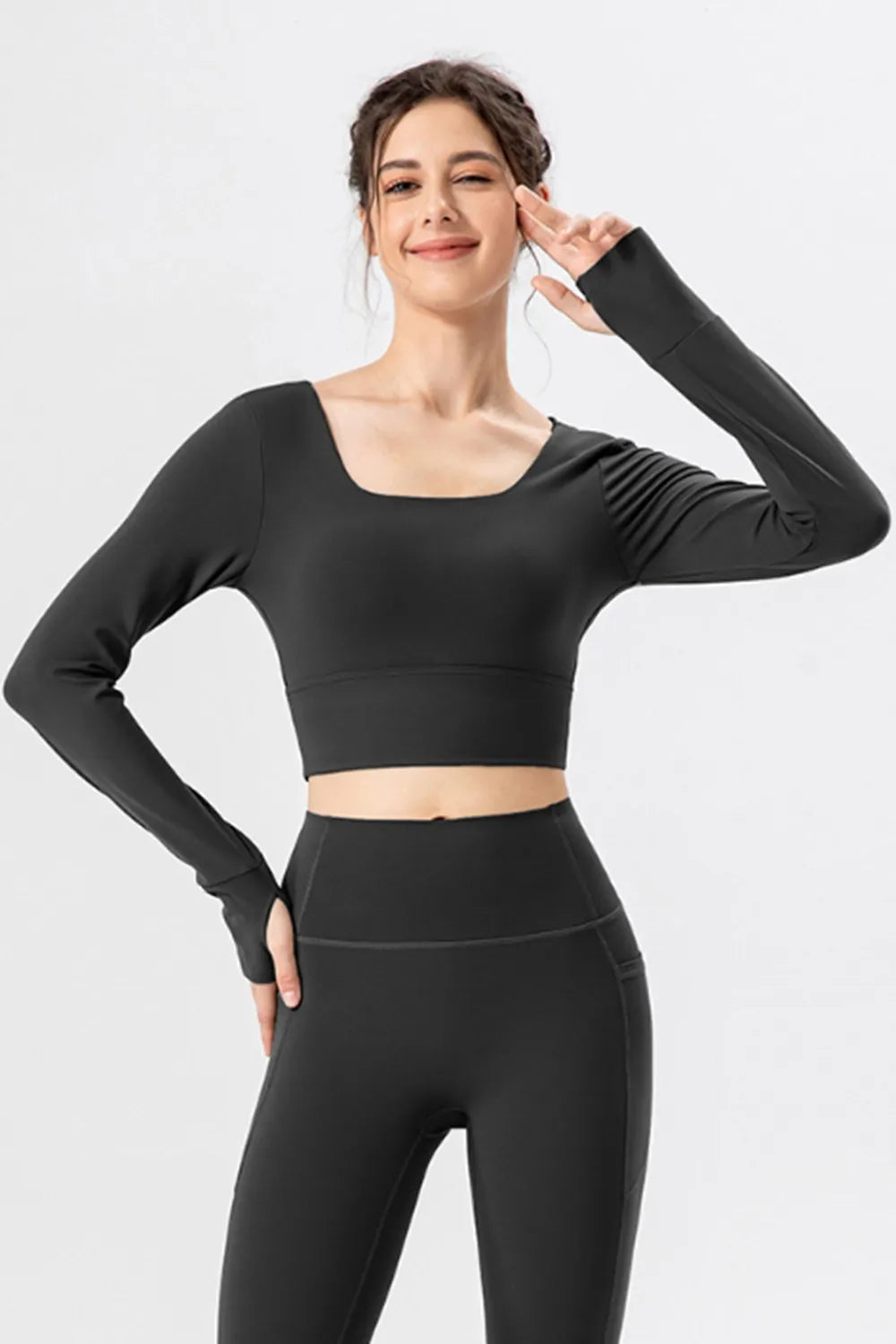 Square Neck Crisscross Active T-Shirt - cas7m