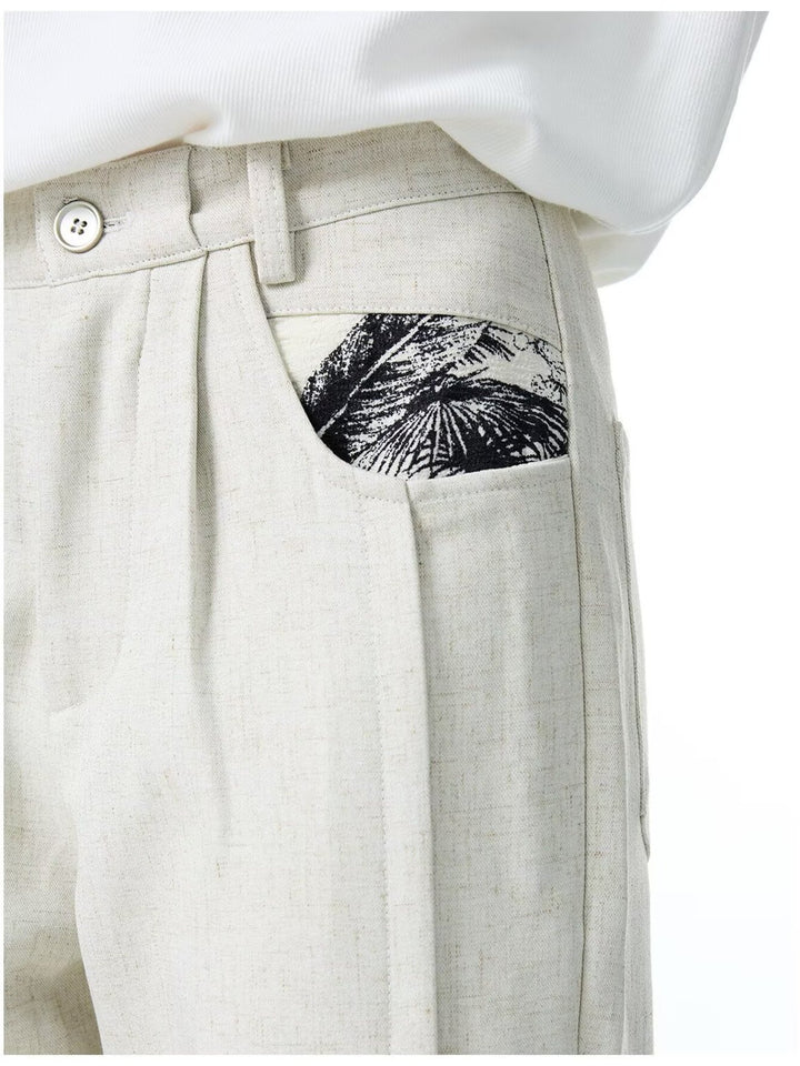 Men's Plus Size Wide Leg Pants with Patterned Pockets - cas7m