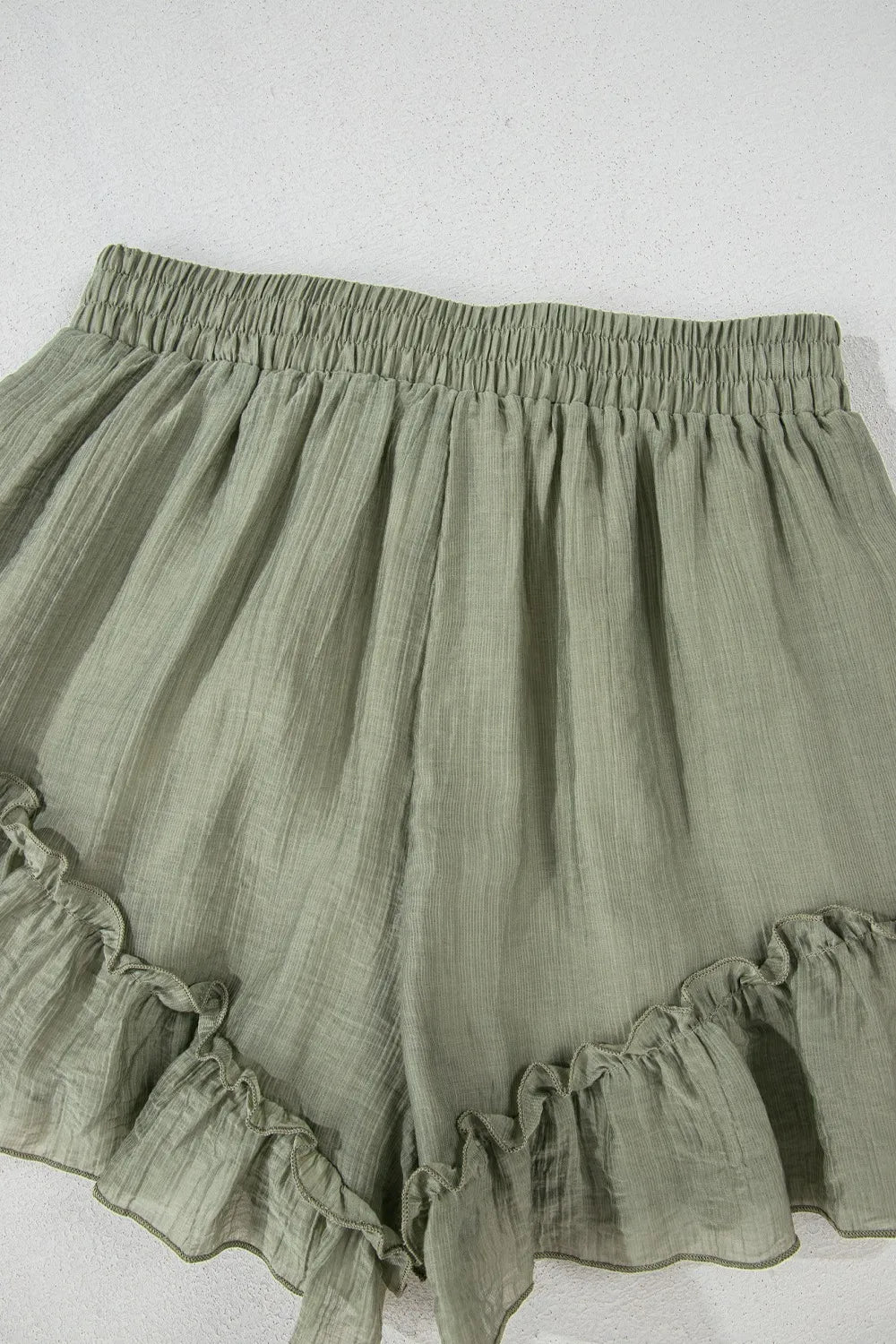 Textured Tie Waist Ruffle Hem Shorts - cas7m