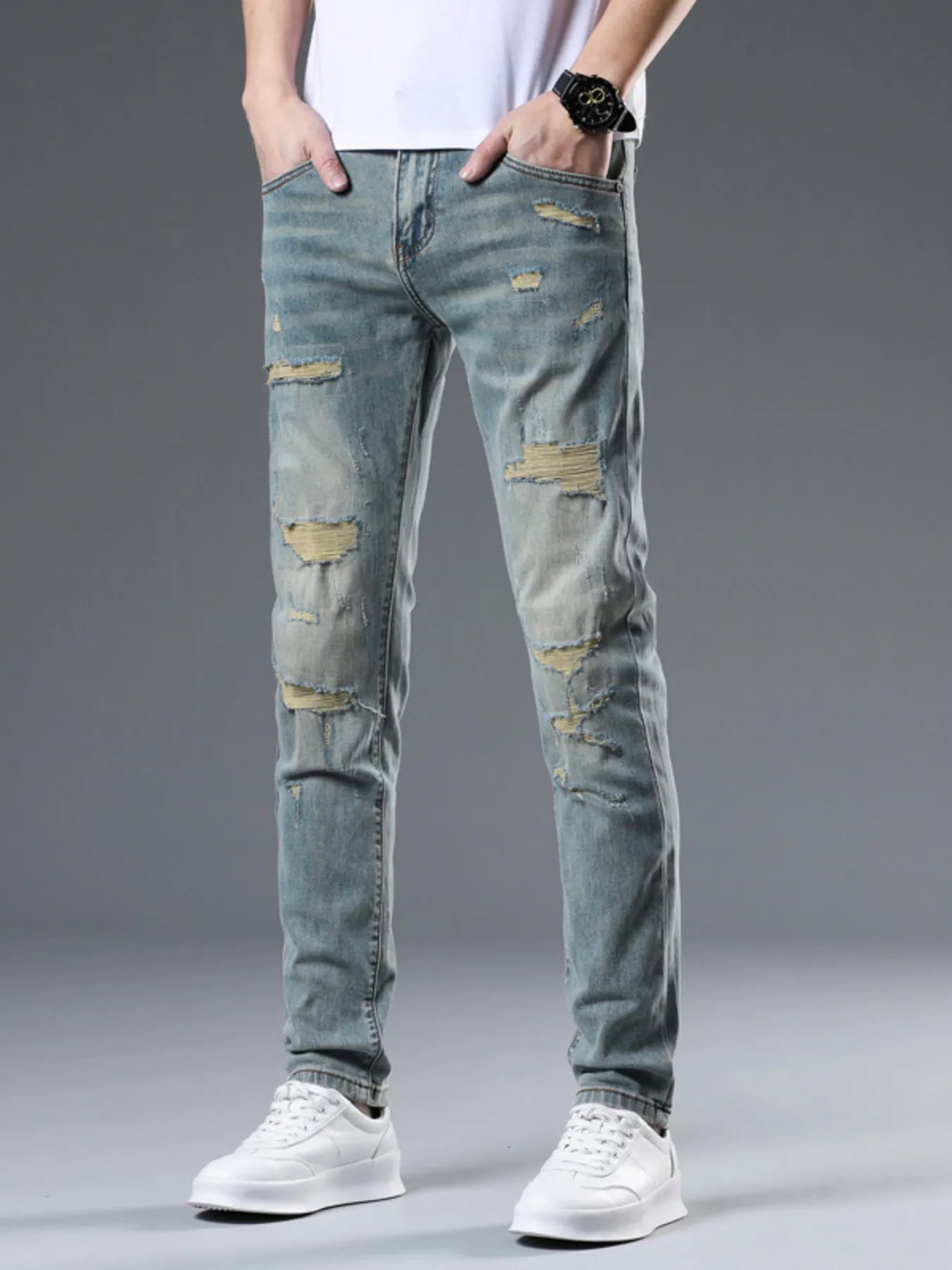 Men's Distressed Slim Fit Jeans - cas7m
