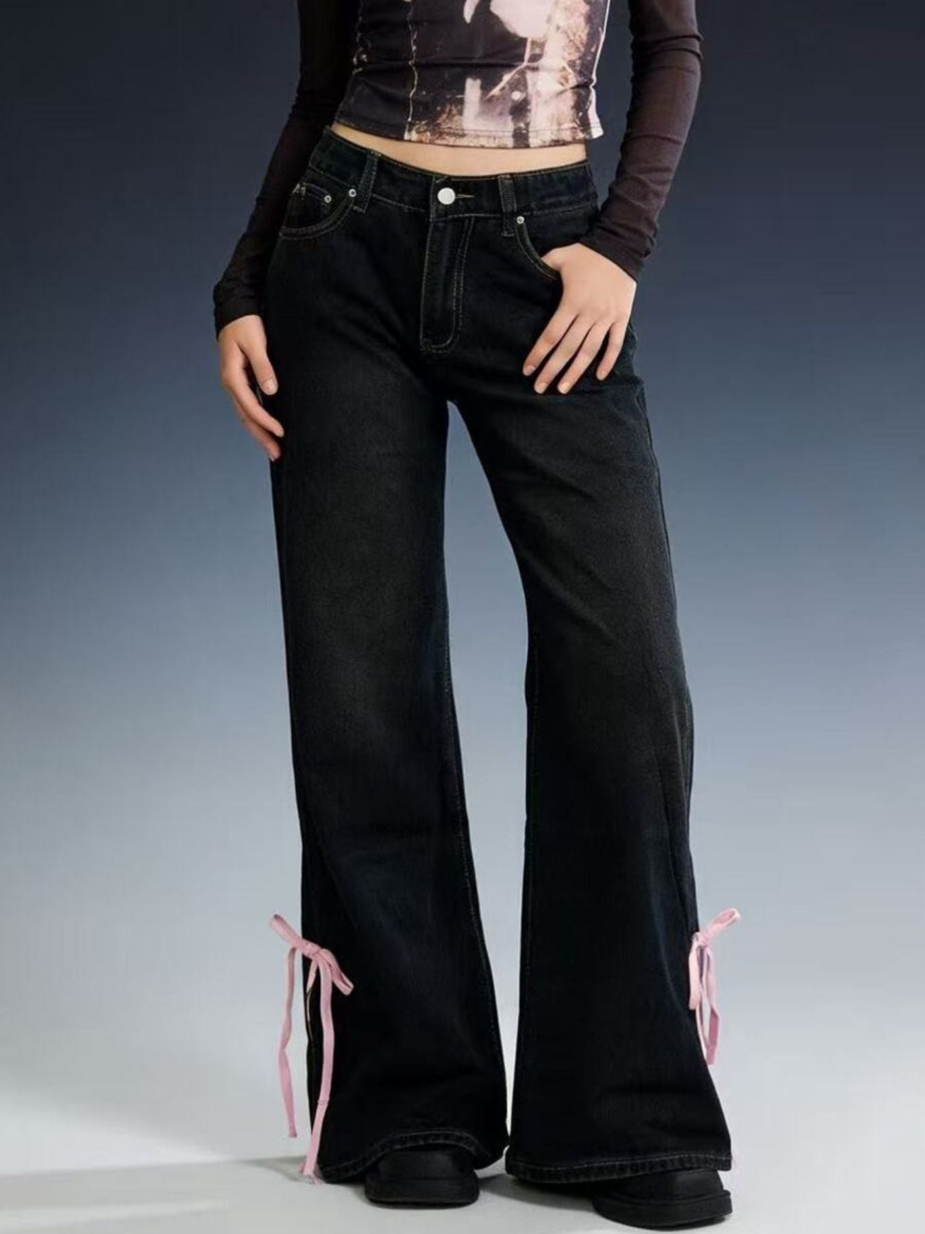 Ribbon Detail Flare Jeans - cas7m