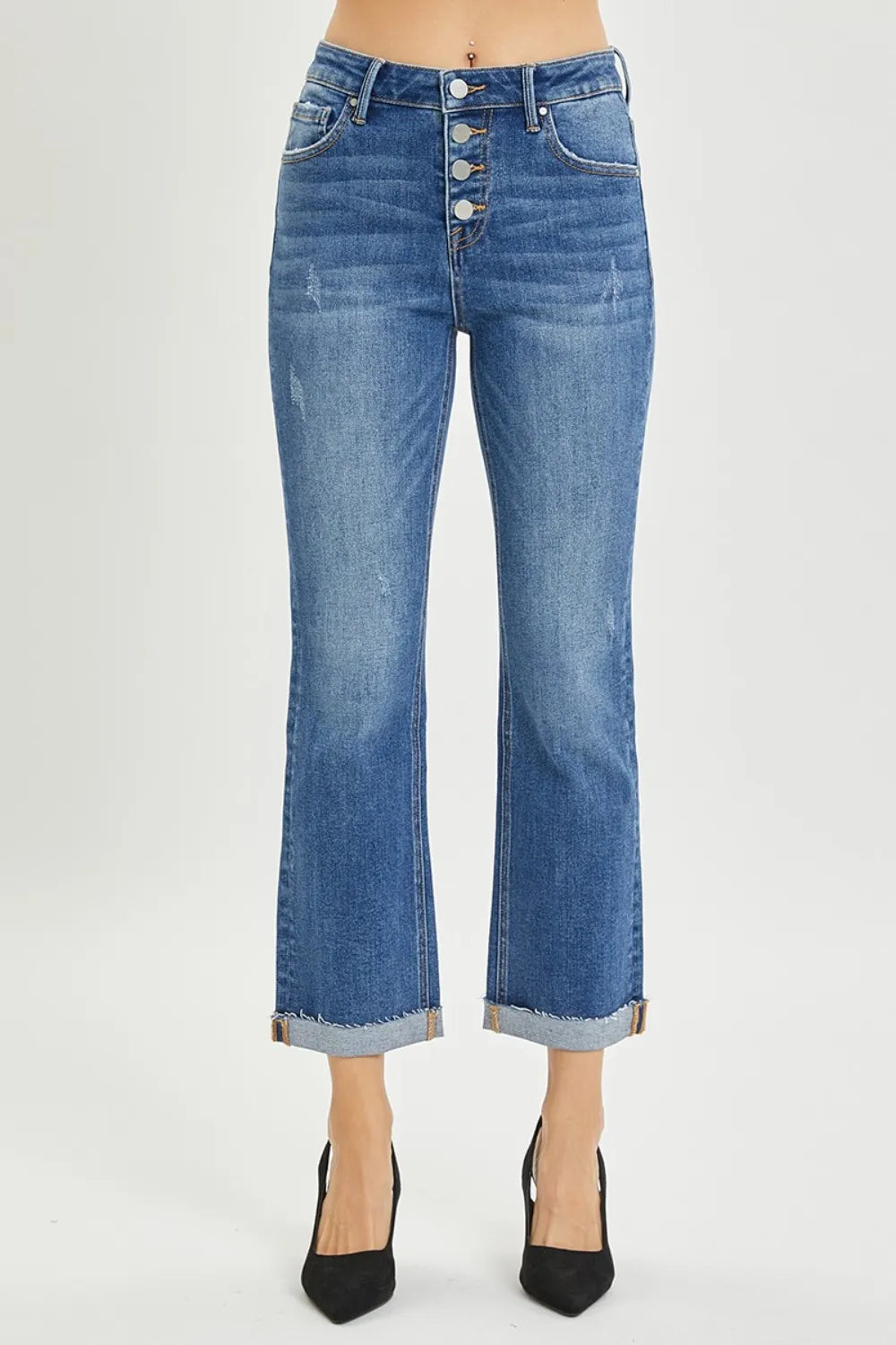 RISEN Full Size Button Fly Cropped Bootcut Jeans - cas7m