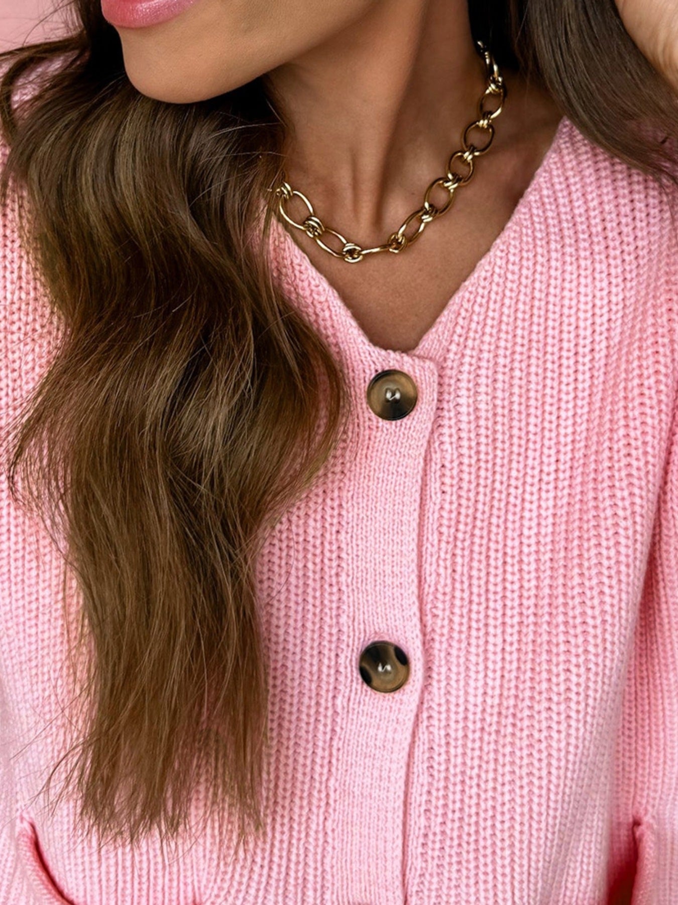 Solid Color Knit V Neck Button Front Sweater Vest - cas7m