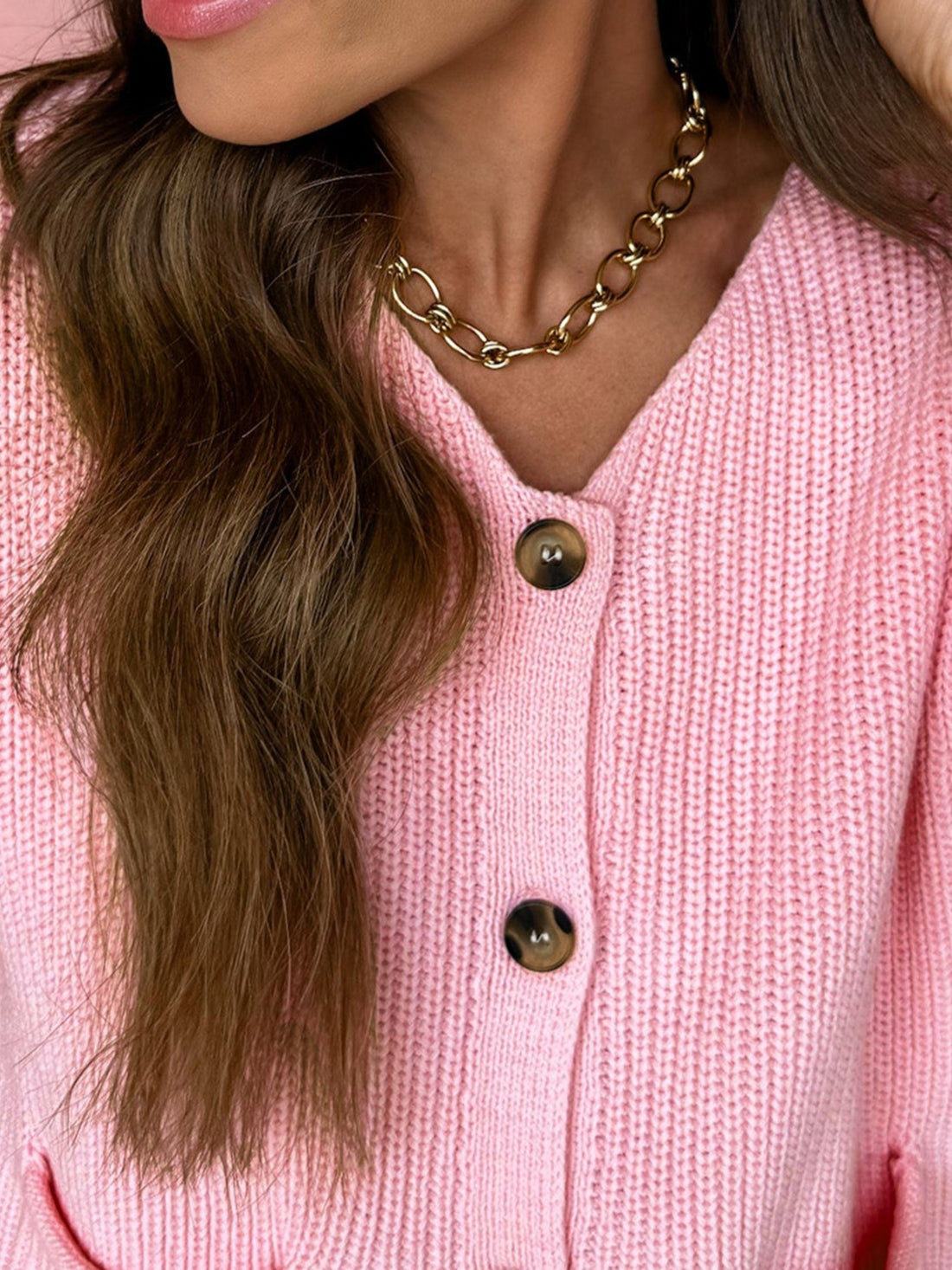 Solid Color Knit V Neck Button Front Sweater Vest - cas7m