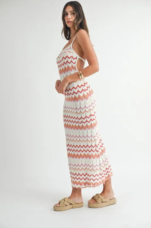 MABLE Lightweight Pointelle Chevron Knit Maxi Dress - cas7m