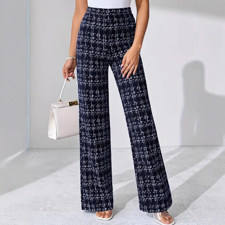 Woven Plaid High Waist Straight Women's Pants - cas7m