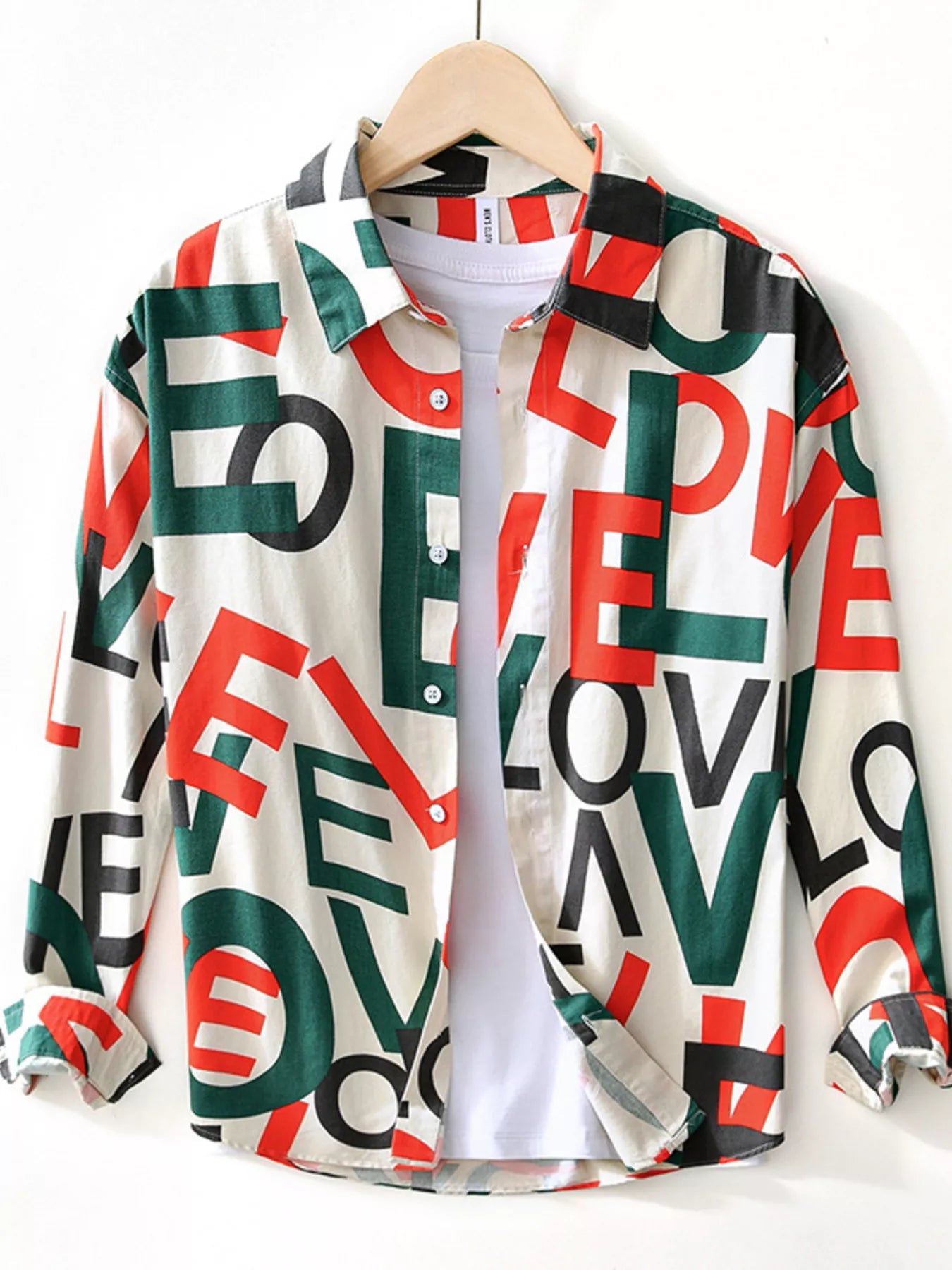 Men's Plus Size Letter Print Long Sleeve Shirt - cas7m