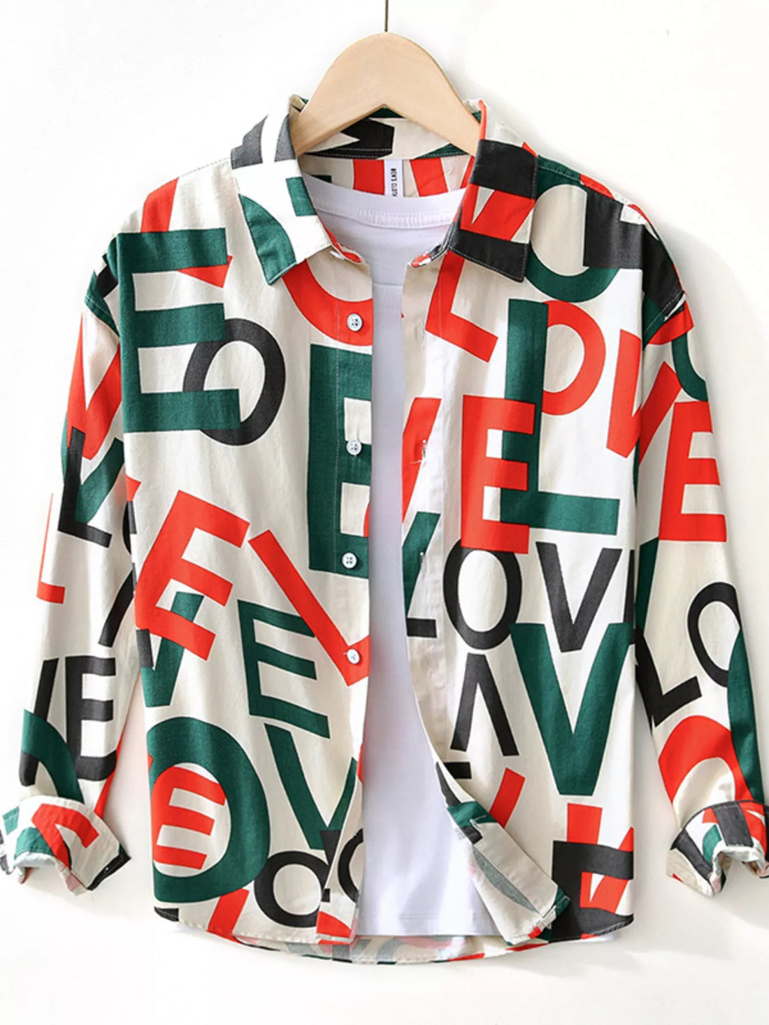 Men's Plus Size Letter Print Long Sleeve Shirt - cas7m