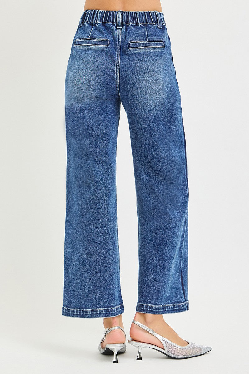 RISEN Elastic Band High Rise Cropped Wide Jeans - cas7m