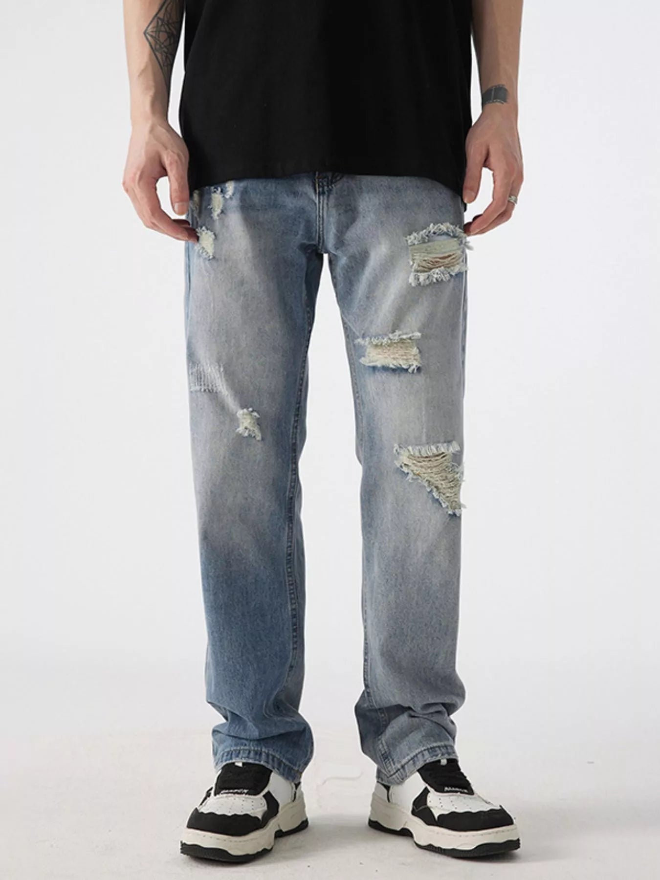Men's Distressed Wide Leg Jeans - cas7m