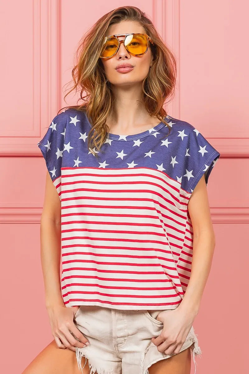 BiBi Star Rpinted with Stripe Combo Top - cas7m