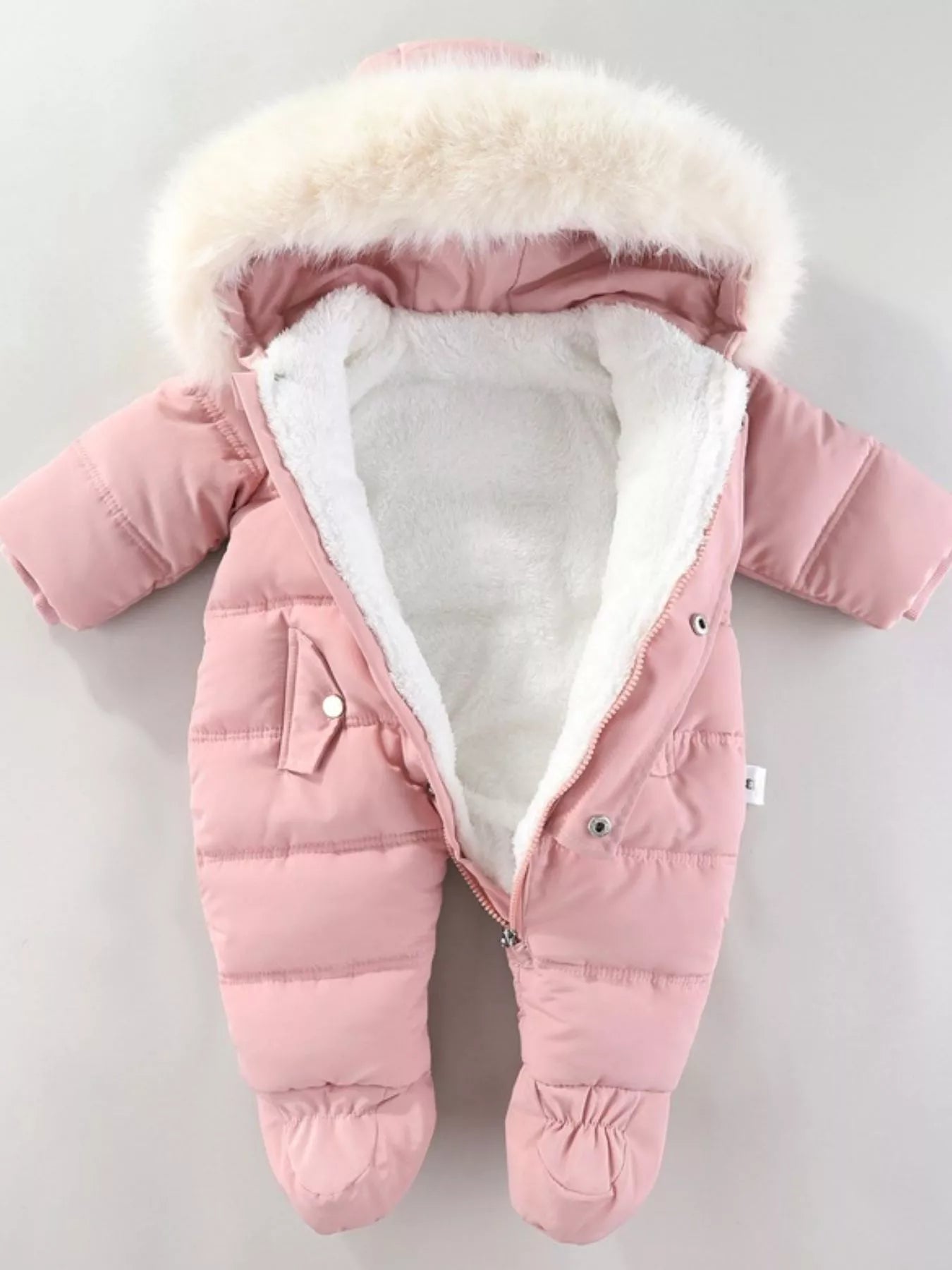 Children's Warm Padded One-Piece Snowsuit with Fur Hood - cas7m