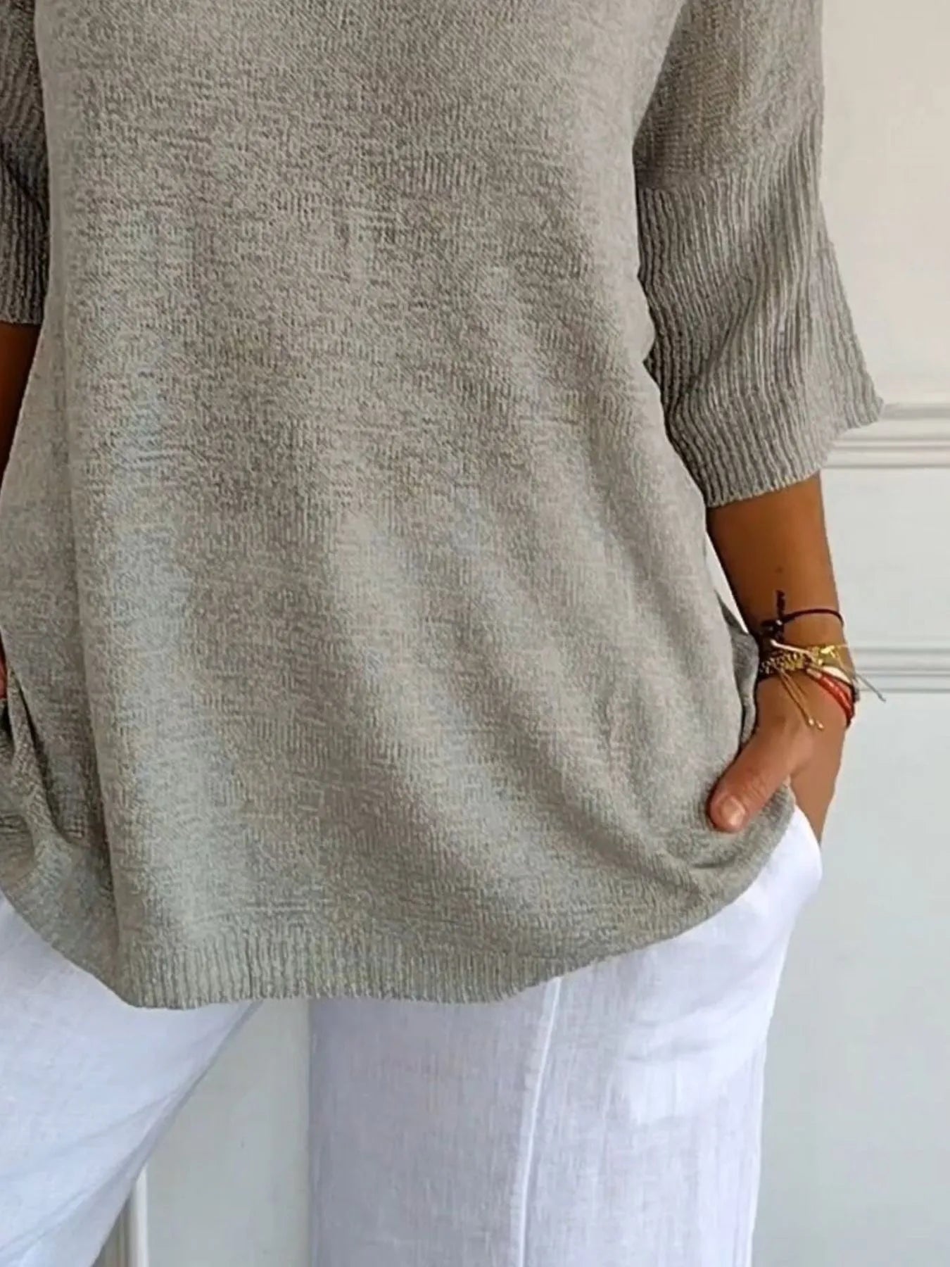 Full Size Relaxed Fit Ribbed Hem Sweater Plus Size - cas7m