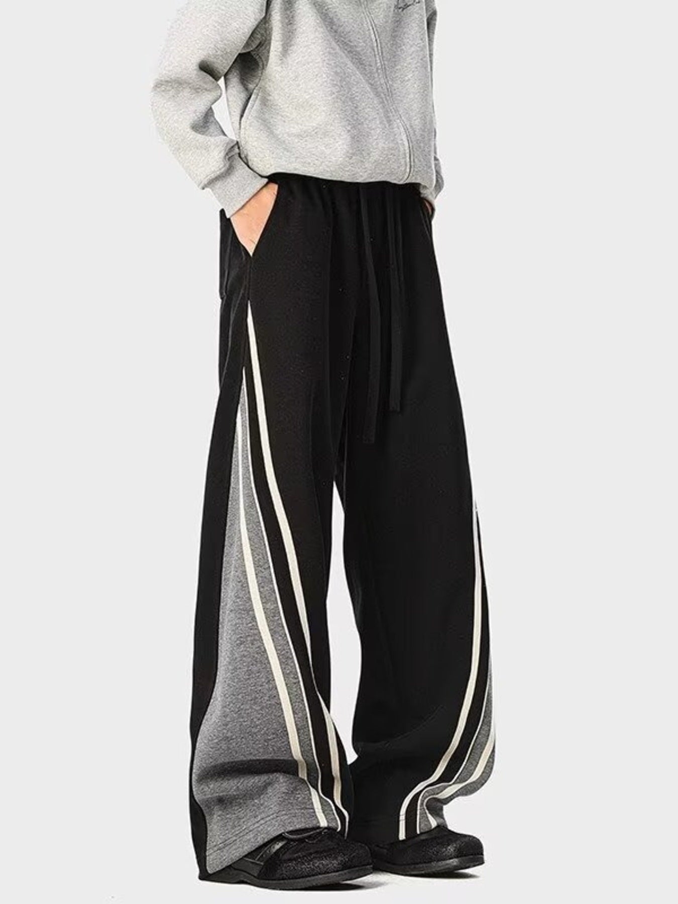Men's Plus Size Striped Drawstring Wide Leg Casual Pants - cas7m