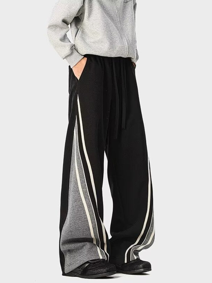 Men's Plus Size Striped Drawstring Wide Leg Casual Pants - cas7m
