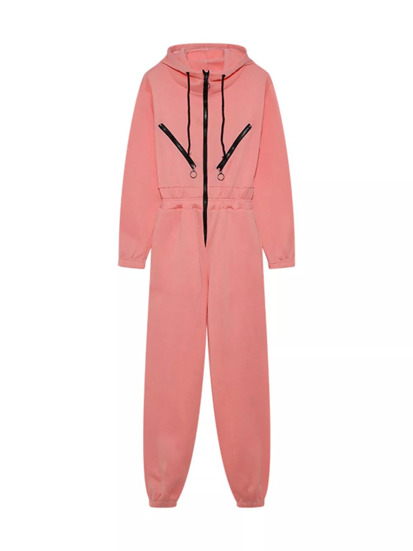 Hooded Zip-Up Long Sleeve Jumpsuit - cas7m