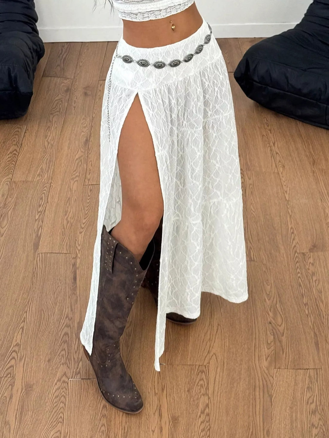 Lace Slit Maxi Skirt - cas7m