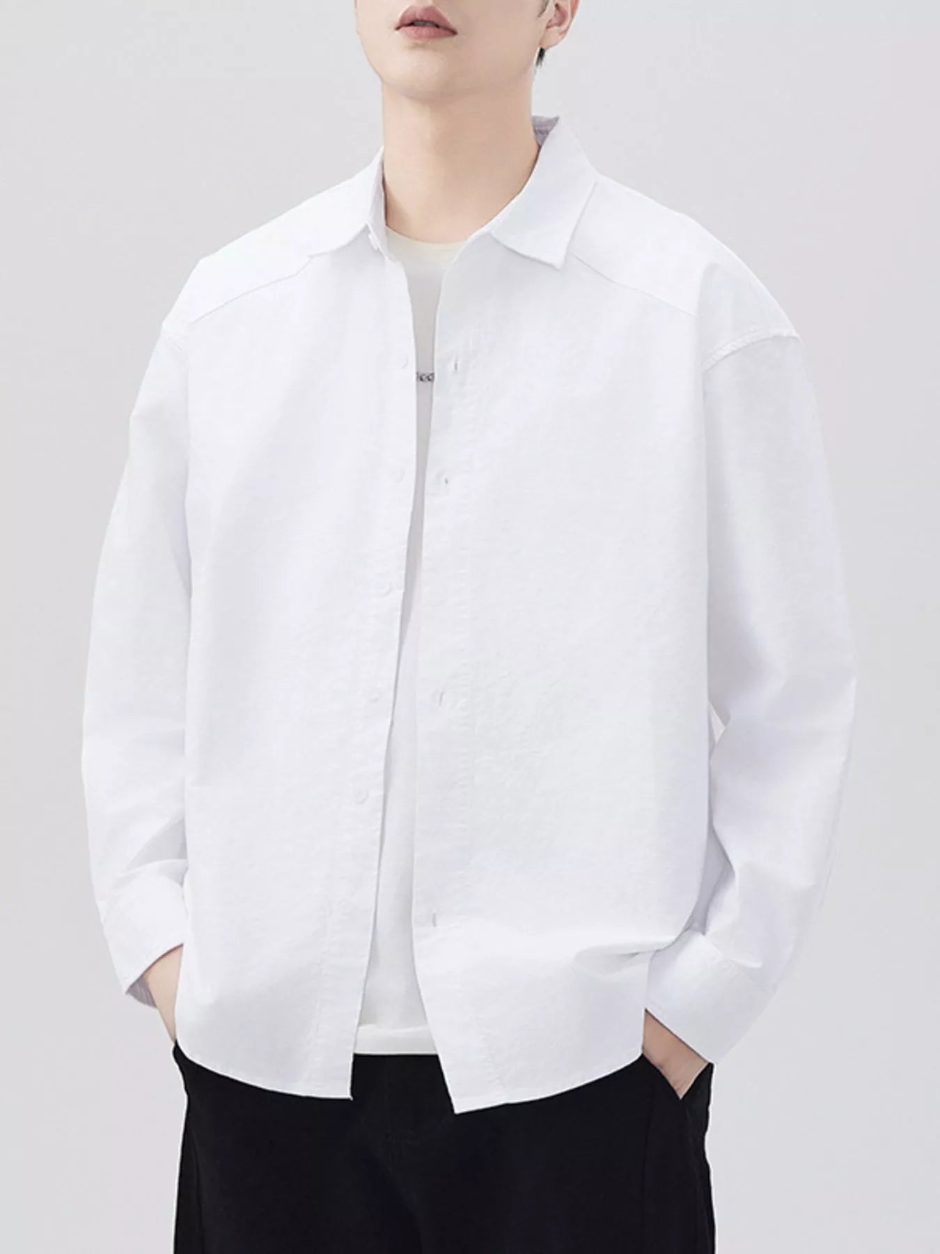 Men's Plus Size Button Up Long Sleeve Shirt - cas7m