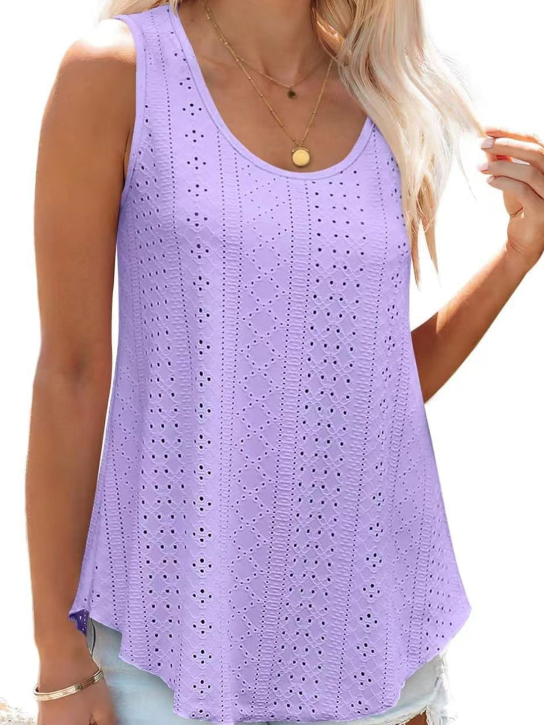 Eyelet Scoop Neck Tank - cas7m