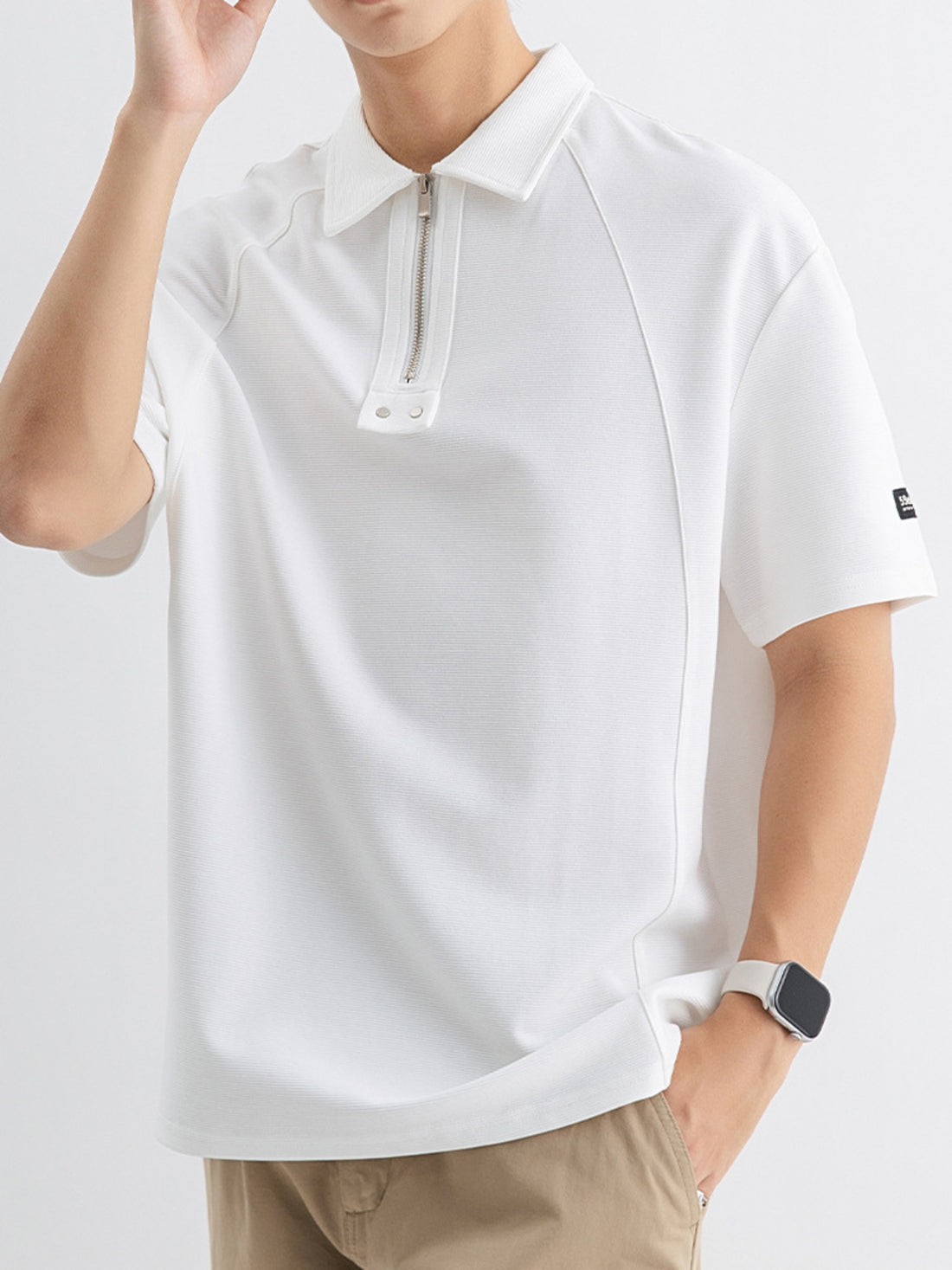 Men's Plus Size Zipper Short Sleeve Polo Shirt - cas7m