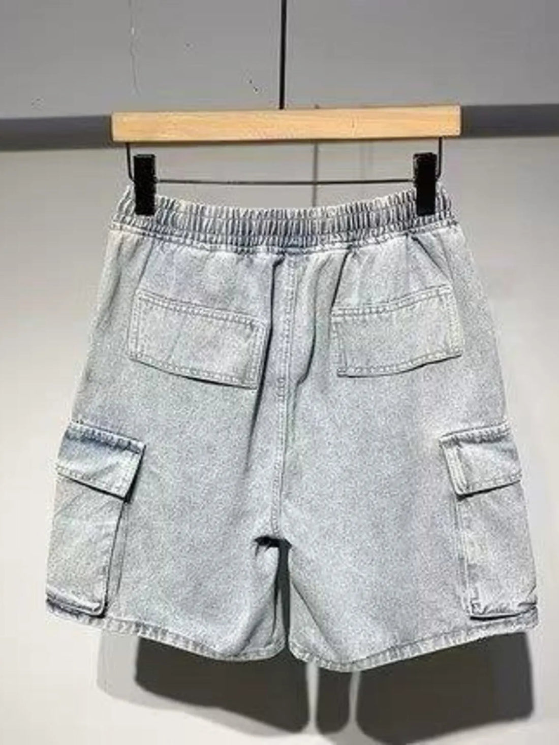 Men's Full Size Elastic Waist Washed Denim Cargo Shorts Plus Size - cas7m