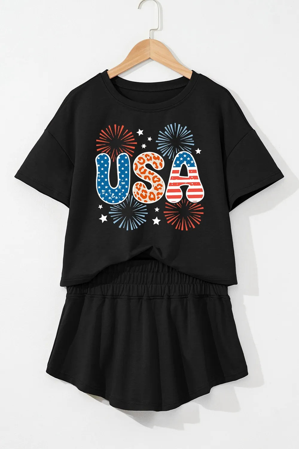 USA Graphic T-Shirt and Shorts Set - cas7m