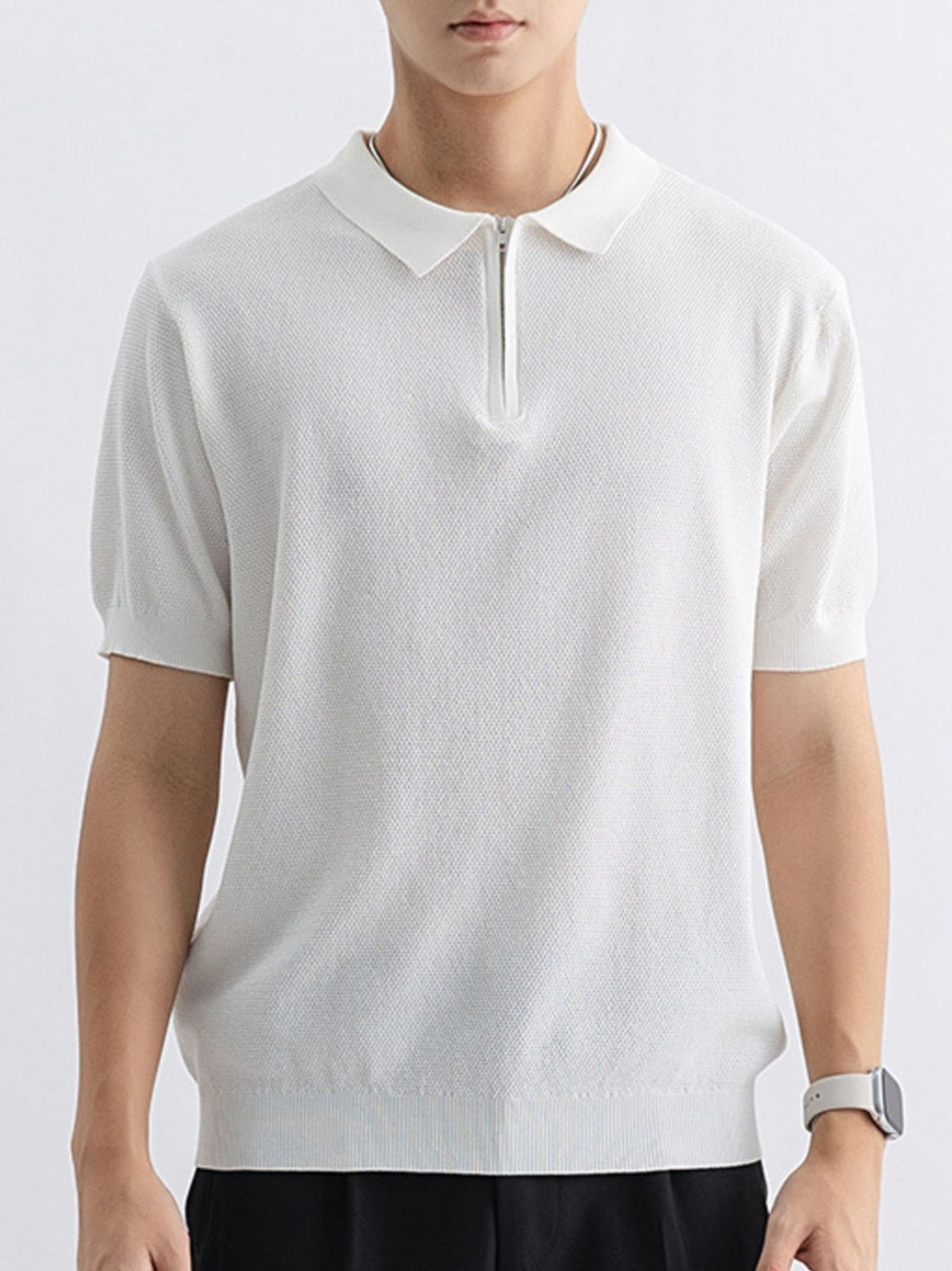 Men's Plus Size Textured Knit Zip-Up Polo - cas7m