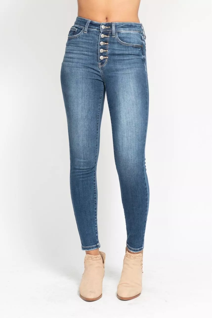 Judy Blue Full Size High Rise Button Fly Skinny Jeans Plus Size - cas7m