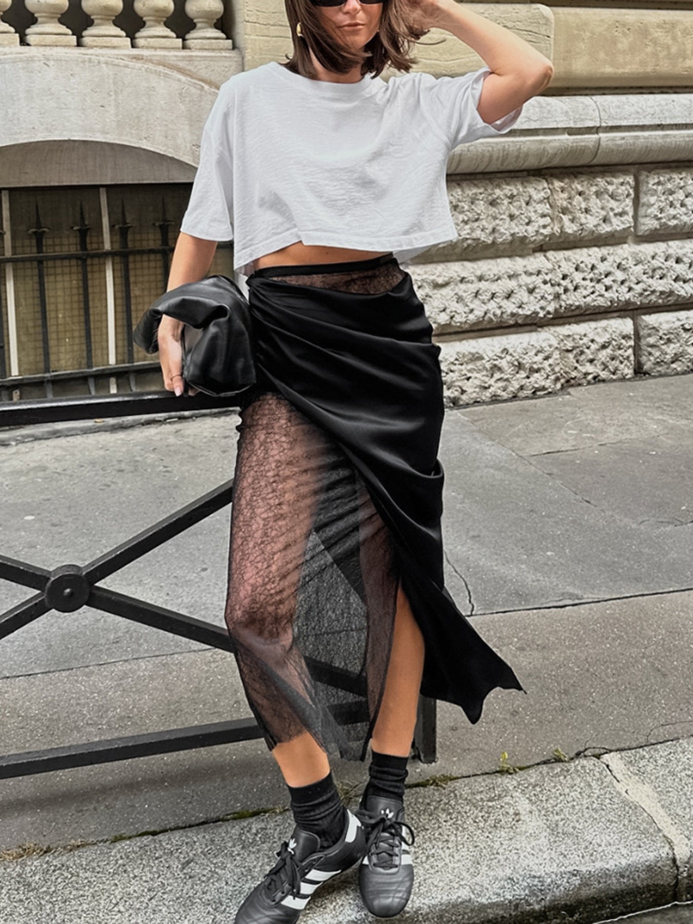 Lace Panel Midi Skirt - cas7m